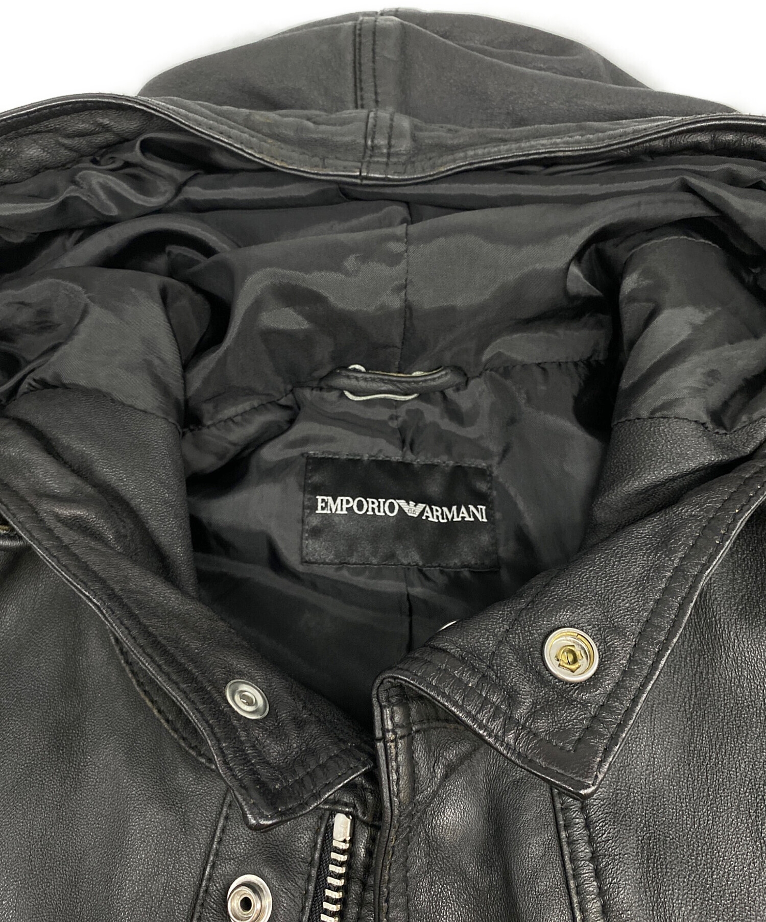 中古・古着通販】EMPORIO ARMANI (エンポリオアルマーニ) ライナー付きレザーフーデッドジャケット ブラック サイズ:46｜ブランド・古着通販  トレファク公式【TREFAC FASHION】スマホサイト