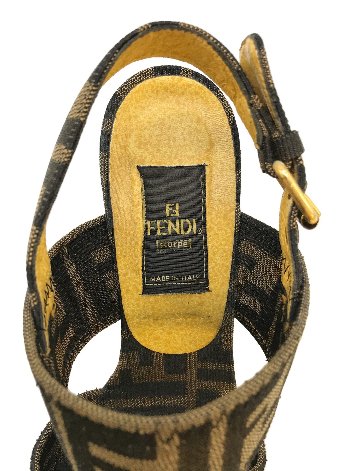 FENDI (フェンディ) [OLD]ズッカ柄ウェッジソールサンダル ブラウン サイズ:22