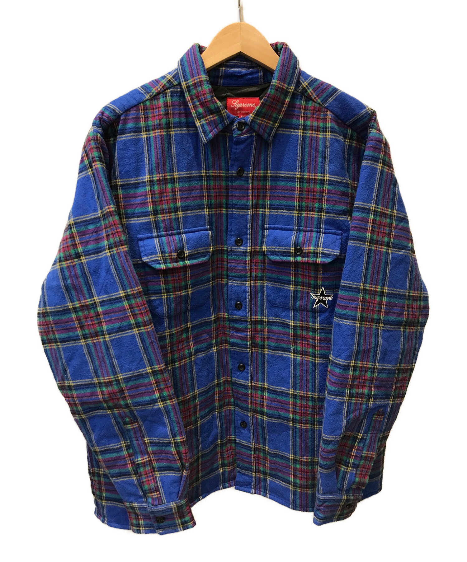 SUPREME (シュプリーム) QUILTED PRAID FLANNEL SHIRT / キルティングネルシャツ ブルー サイズ:M