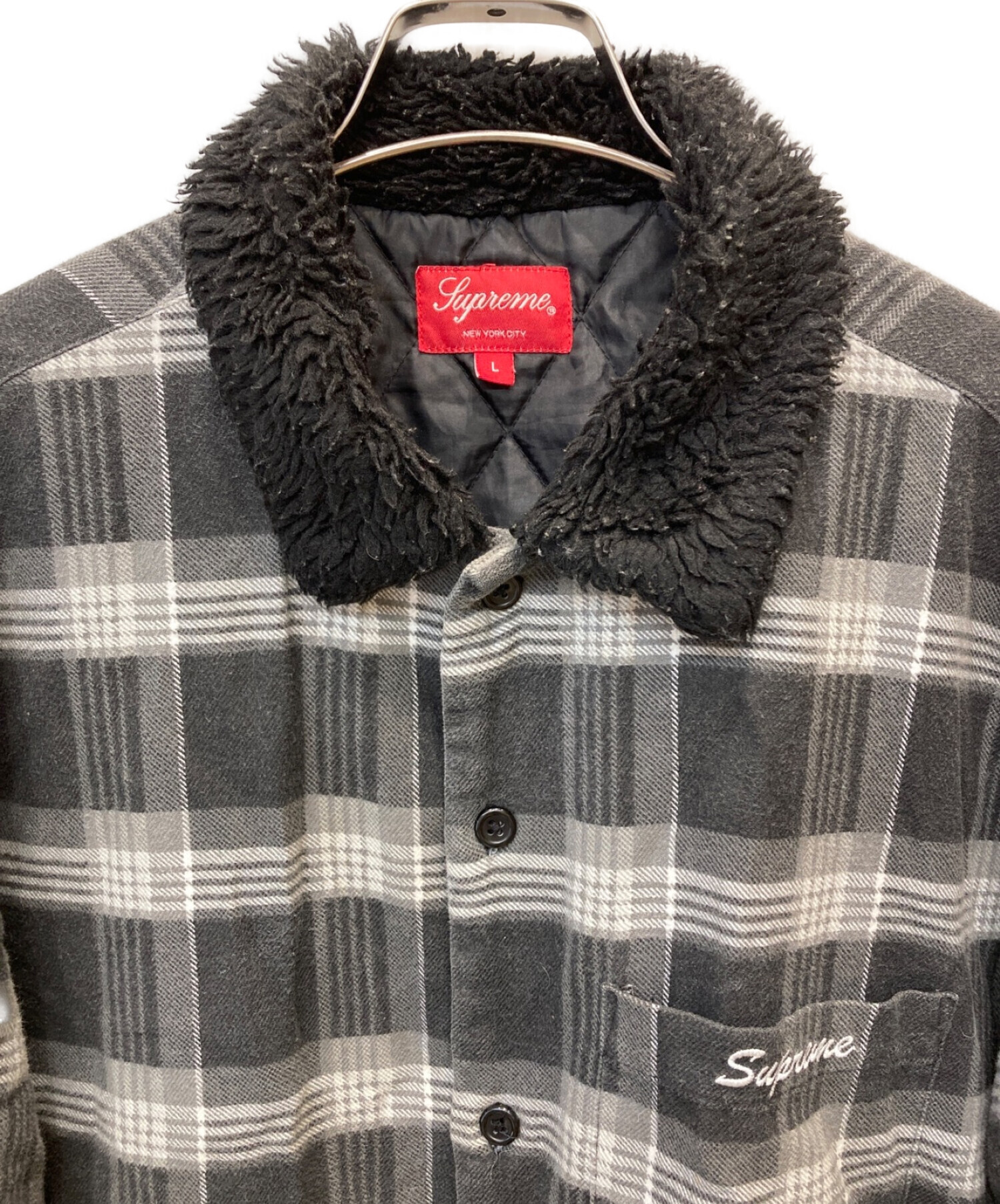 SUPREME (シュプリーム) Faux Fur Collar Flannel Shirt グレー サイズ:L
