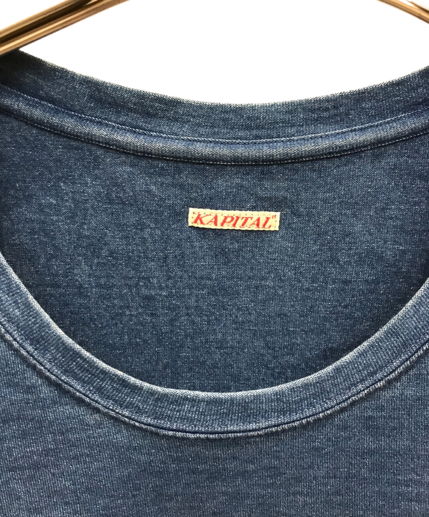 KAPITAL (キャピタル) リネンパッチワークインディゴ染Tシャツ インディゴ サイズ:L
