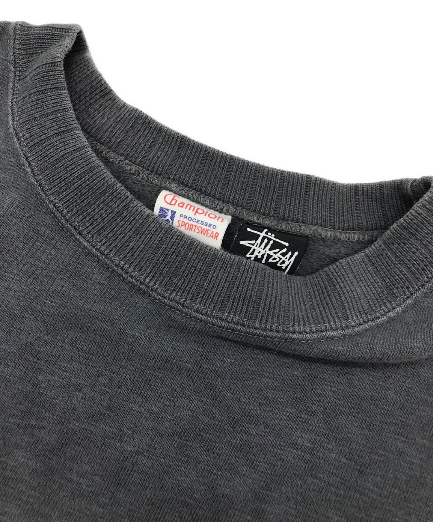 STUSSY×Champion (ステューシー×チャンピオン) シャドーマン半袖スウェット グレー サイズ:S