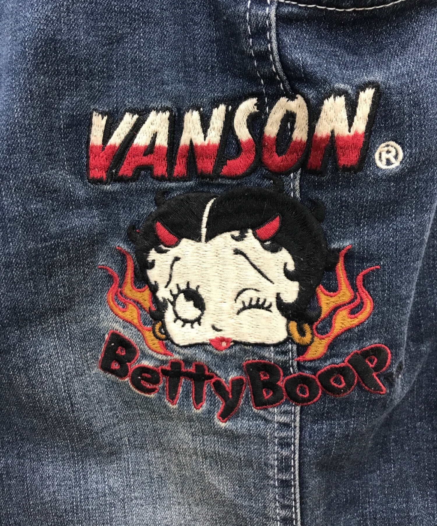 VANSON (バンソン) BETTY BOOP (ベティー・ブープ) ベティブープワッペンデニムスカート インディゴ サイズ:XL