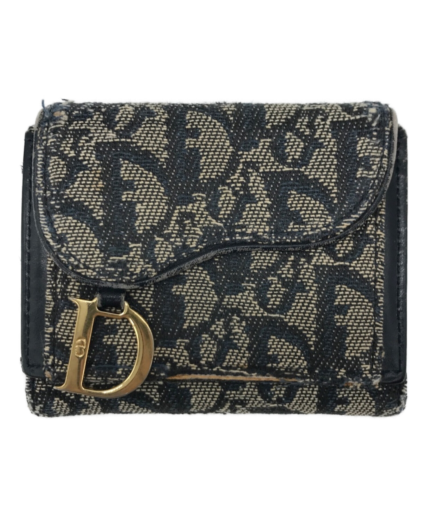 Christian Dior (クリスチャン ディオール) サドルジャガード三つ折り財布 ネイビー サイズ:表記なし
