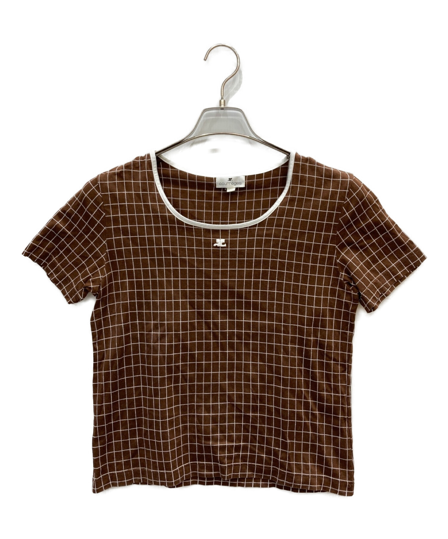 courreges (クレージュ) ロゴチェックTシャツ ブラウン サイズ:11R