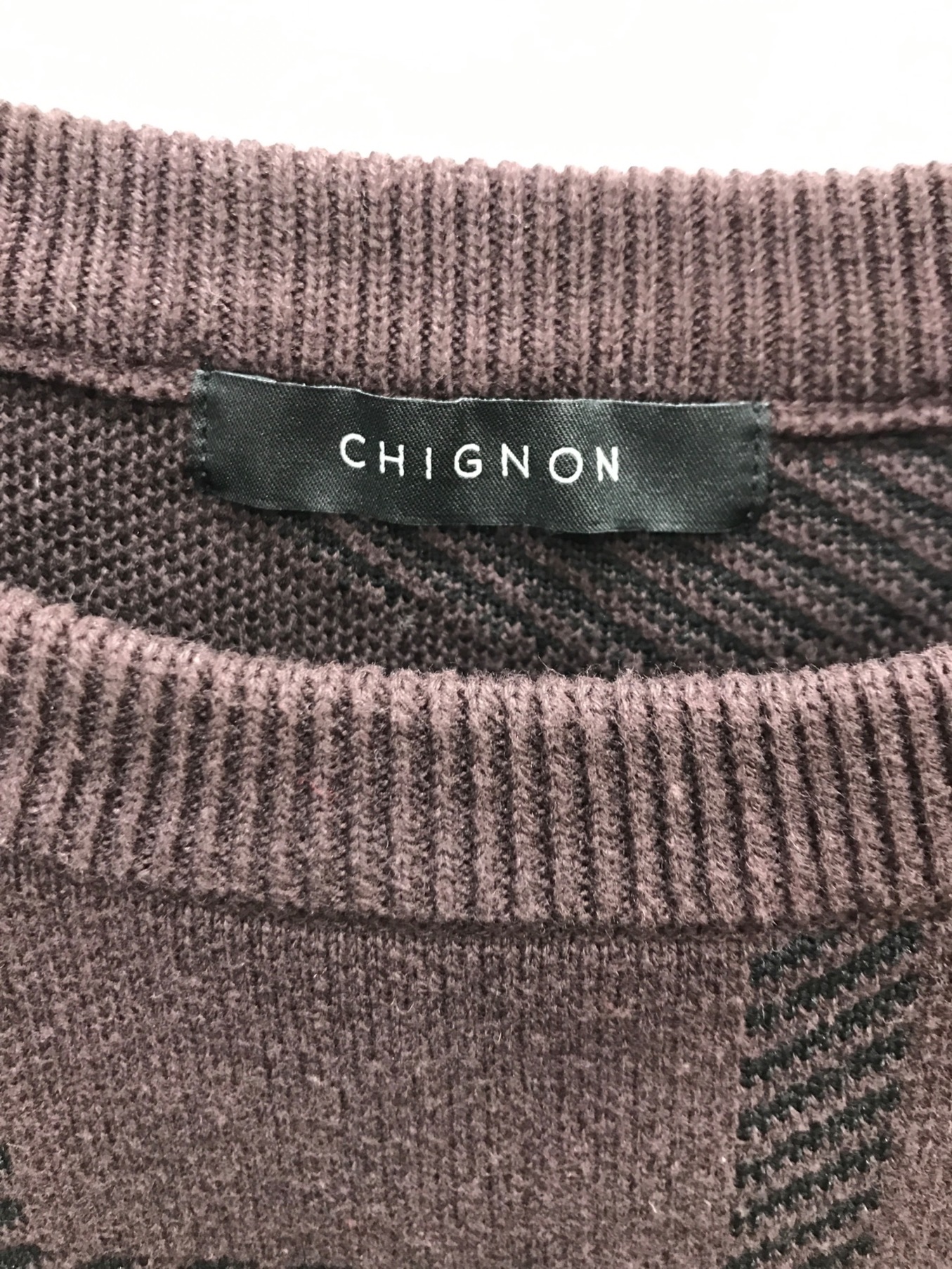 中古・古着通販】chignon (シニヨン) ロゴJQニット ブラウン サイズ:ＦＲＥＥ｜ブランド・古着通販 トレファク公式【TREFAC  FASHION】スマホサイト