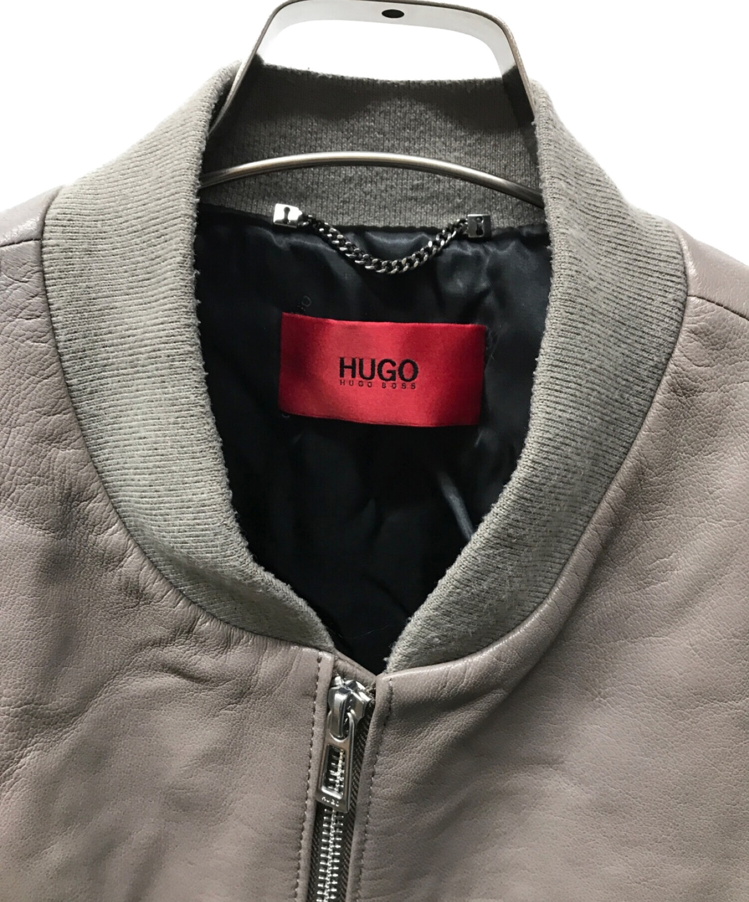 HUGO BOSS (ヒューゴ ボス) レザー切替MA-1ジャケット ブラウン サイズ:M