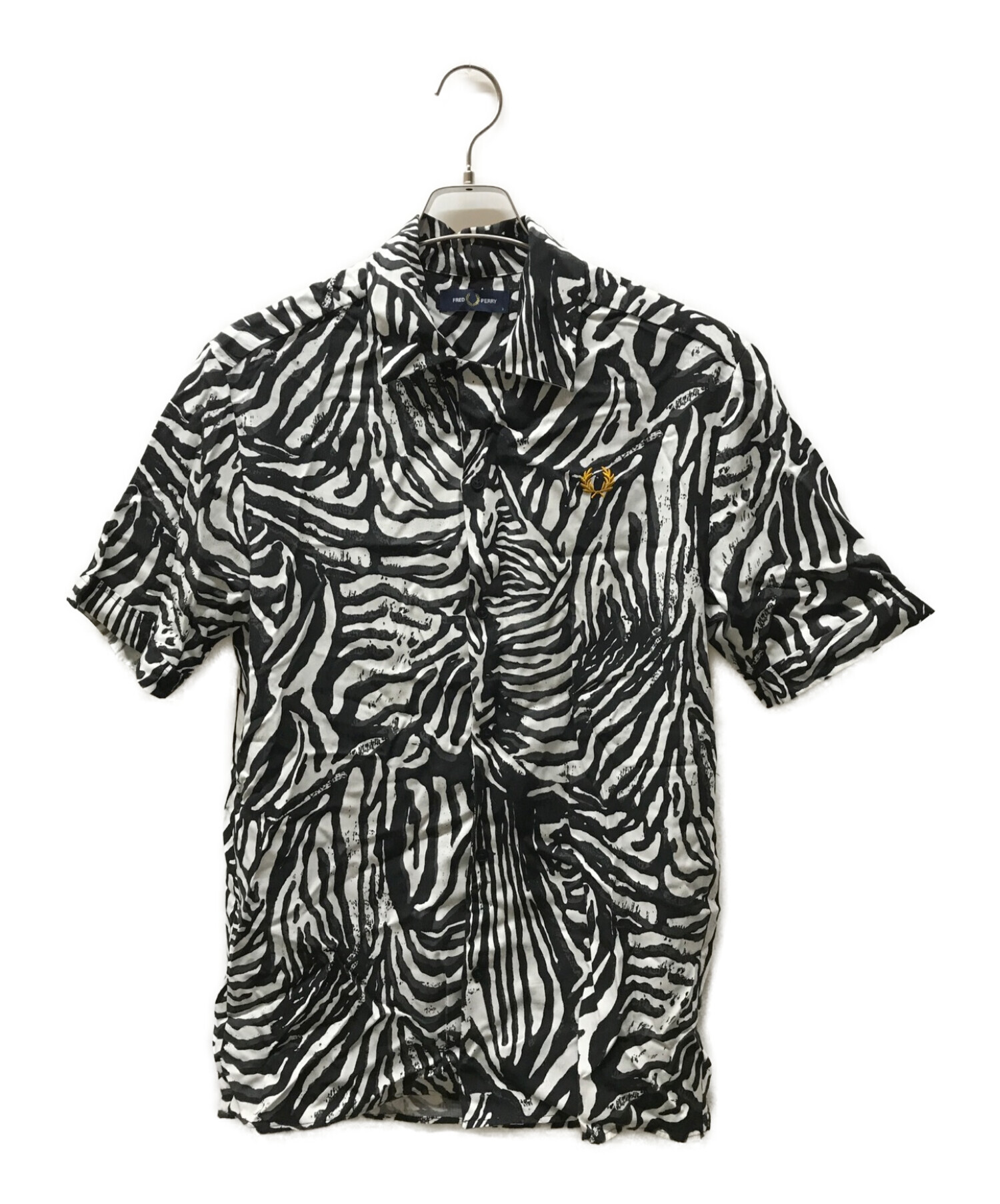 FRED PERRY (フレッドペリー) ゼブラ柄開襟シャツ/Zebra Print Revere Shirt ブラック×ホワイト サイズ:S