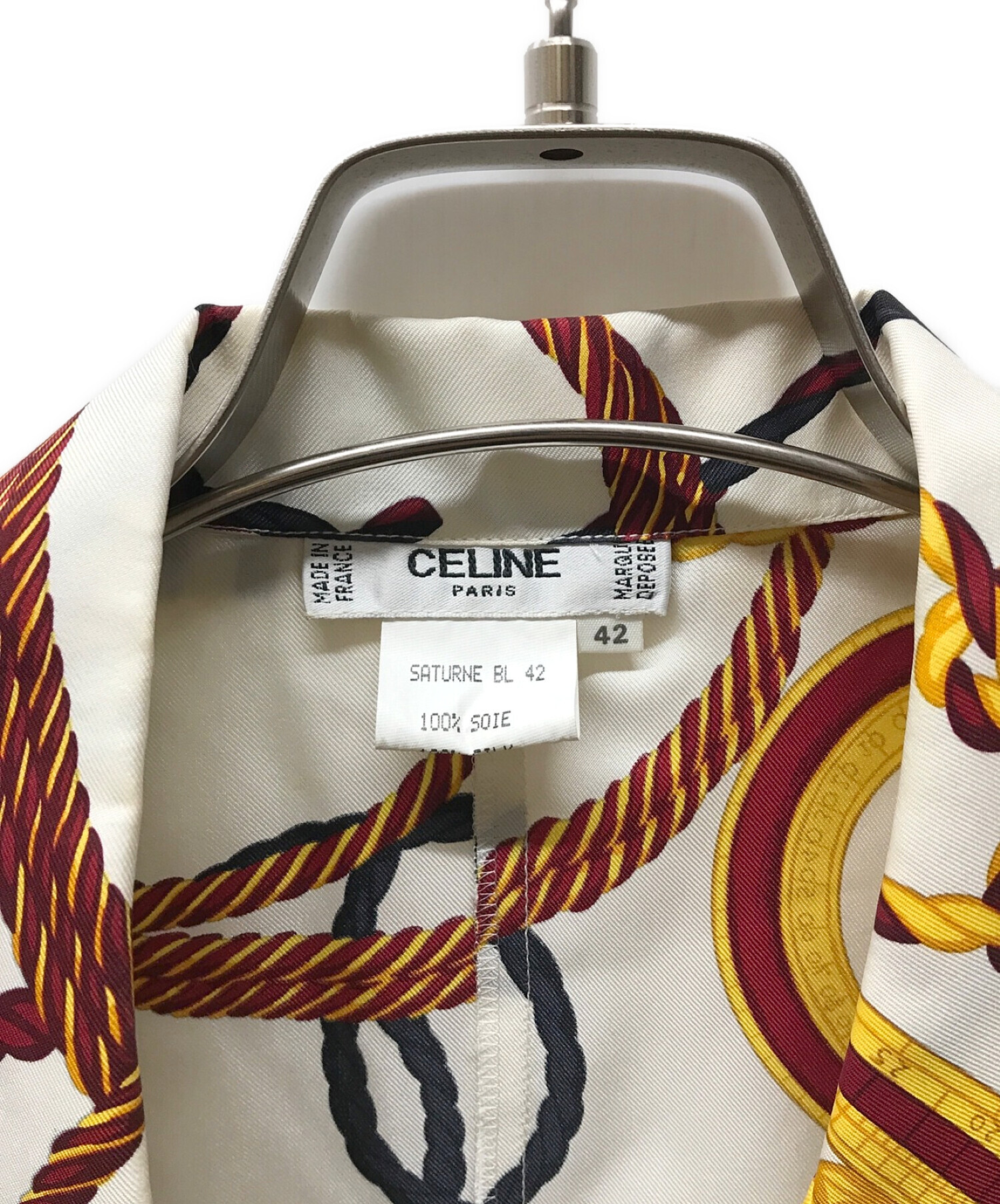 CELINE (セリーヌ) 総柄シルクノースリーブシャツ ホワイト サイズ:42