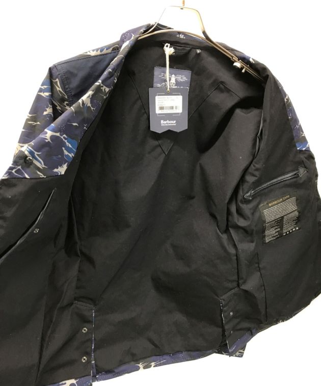 Barbour×white mountaineering (バブアー×ホワイトマウンテニアリング) WAVE PRINT LAPEL  JACKET/オイルドプリントテーラードジャケット ブルー サイズ:S 未使用品