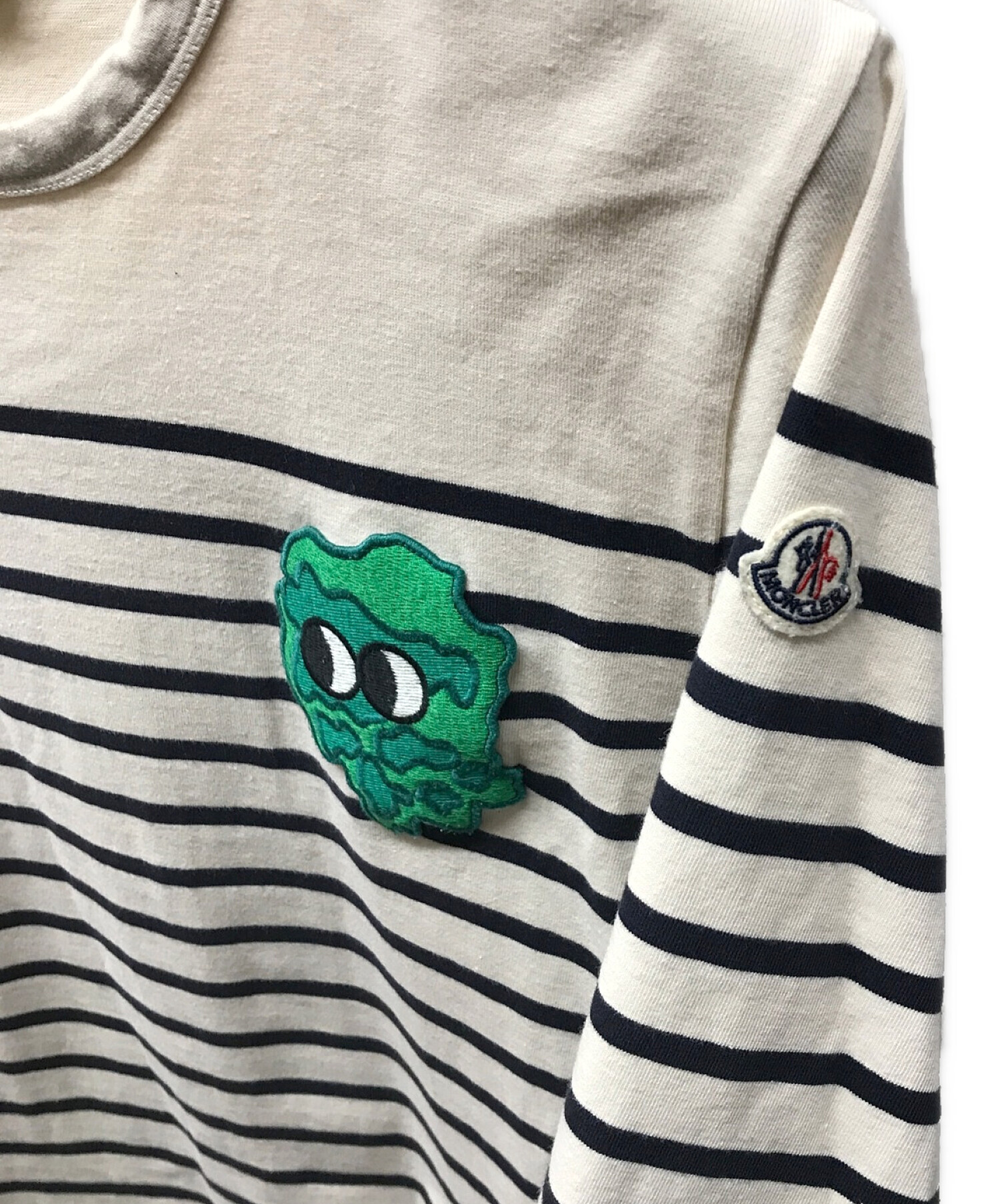 MONCLER (モンクレール) ワッペンボーダーL/Sカットソー　長袖Tシャツ ベージュ サイズ:Ⅿ