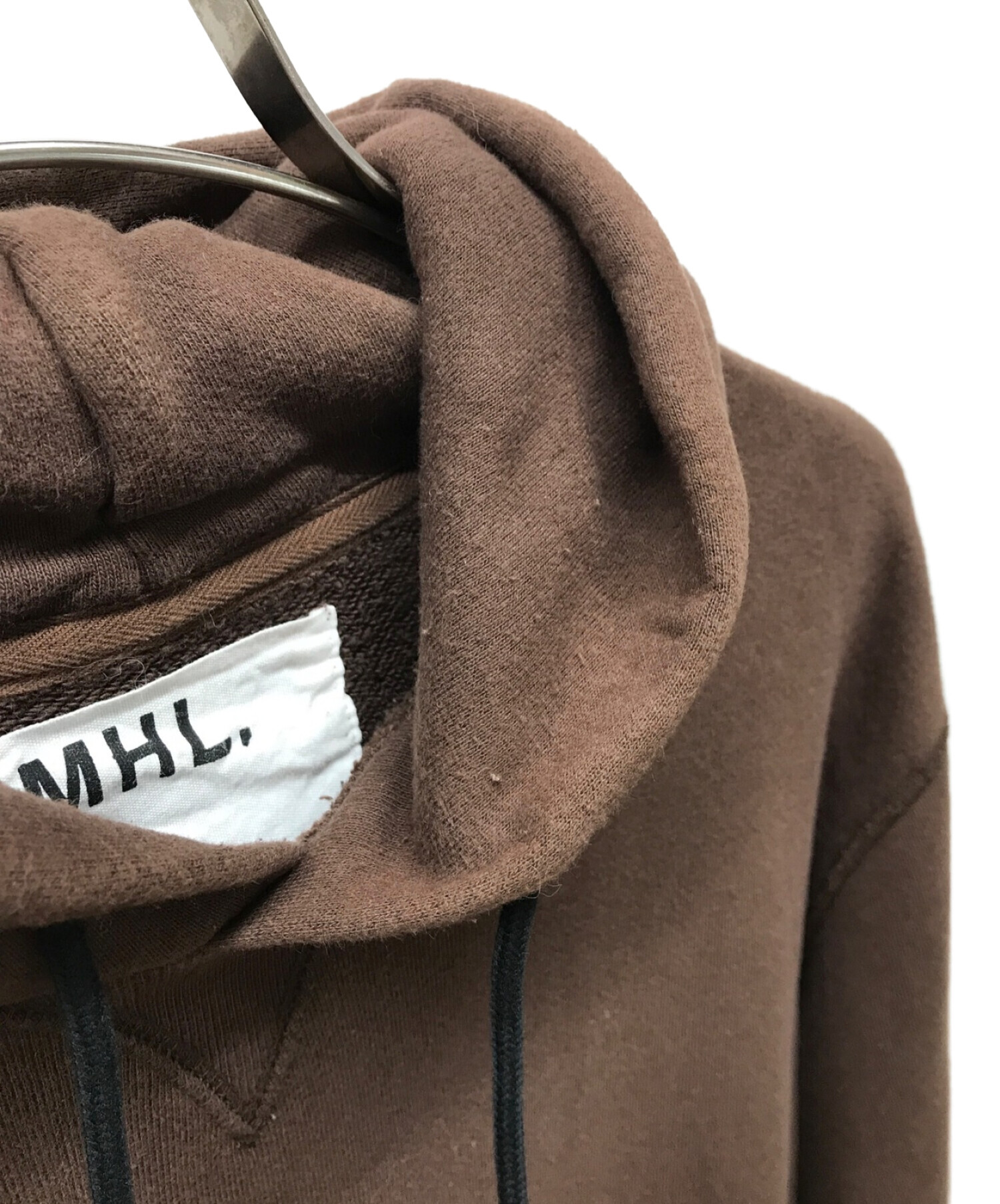 MHL×loopwheeler (エムエイチエル×ループウィラー) LIGHT LOOPBACK COTTON HOODIE ブラウン サイズ:L