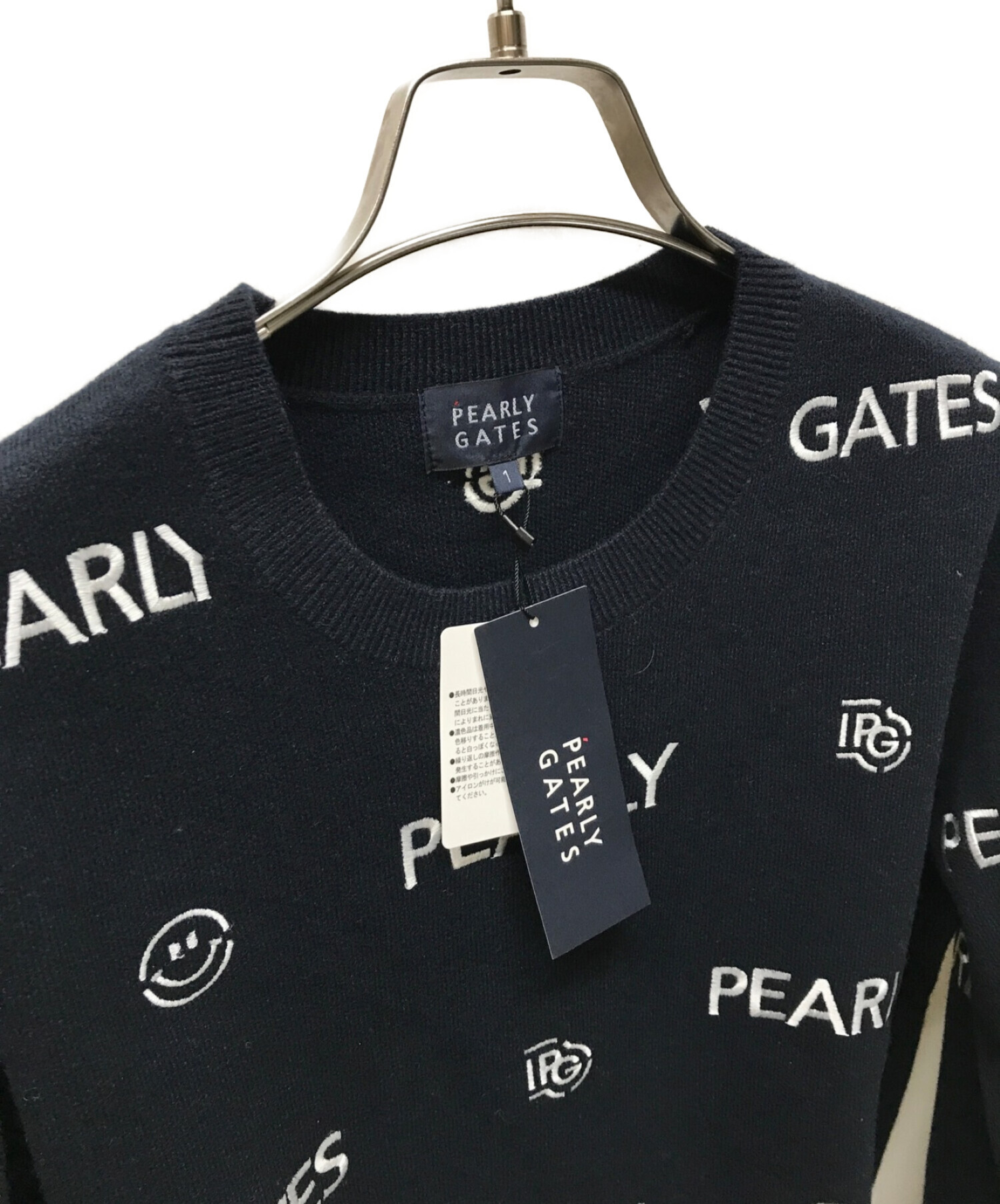 PEARLY GATES (パーリーゲイツ) Wジャガード×刺繍長袖セーター/ニット ネイビー サイズ:1