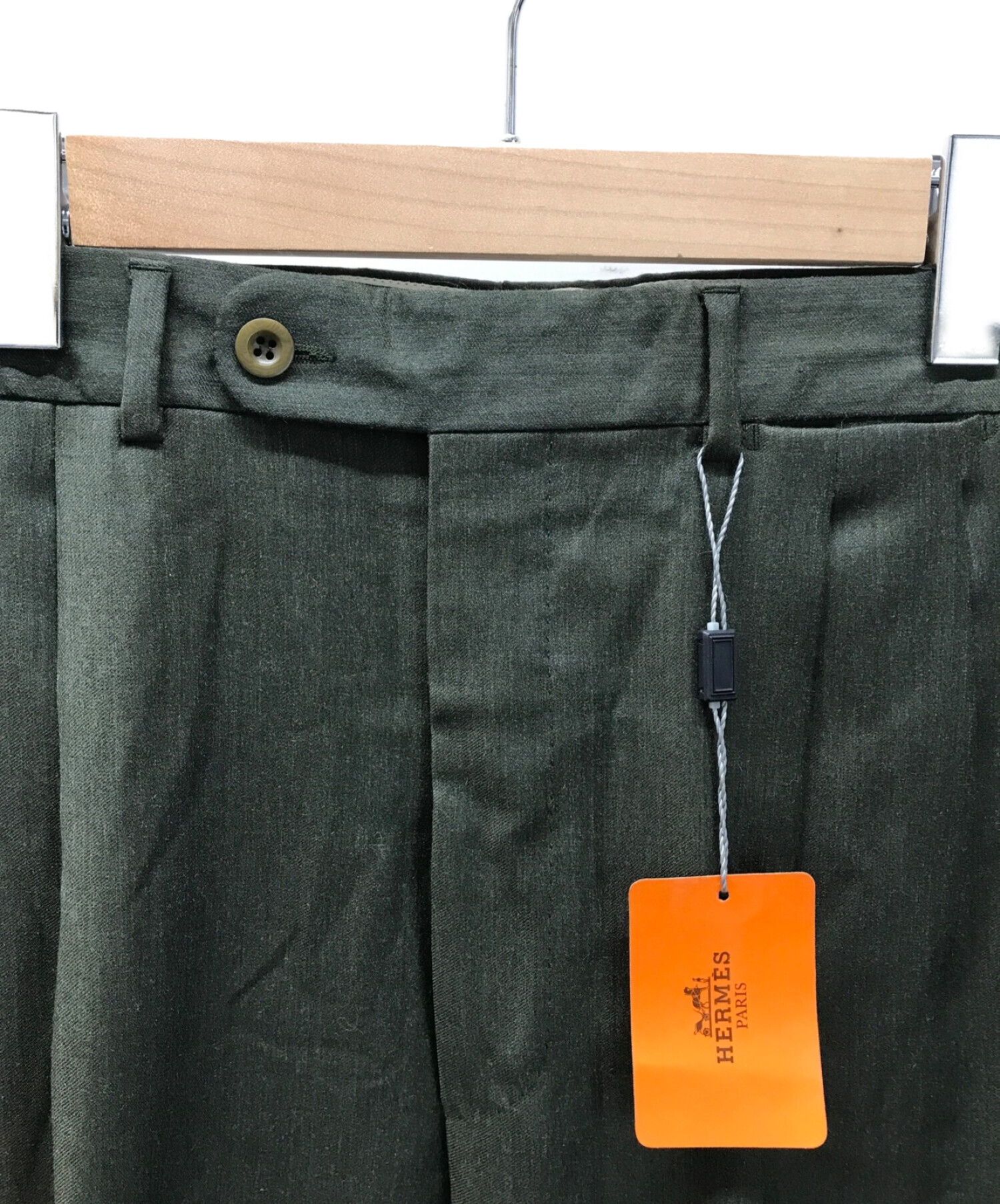 中古・古着通販】HERMES (エルメス) 2タックウールパンツ オリーブ