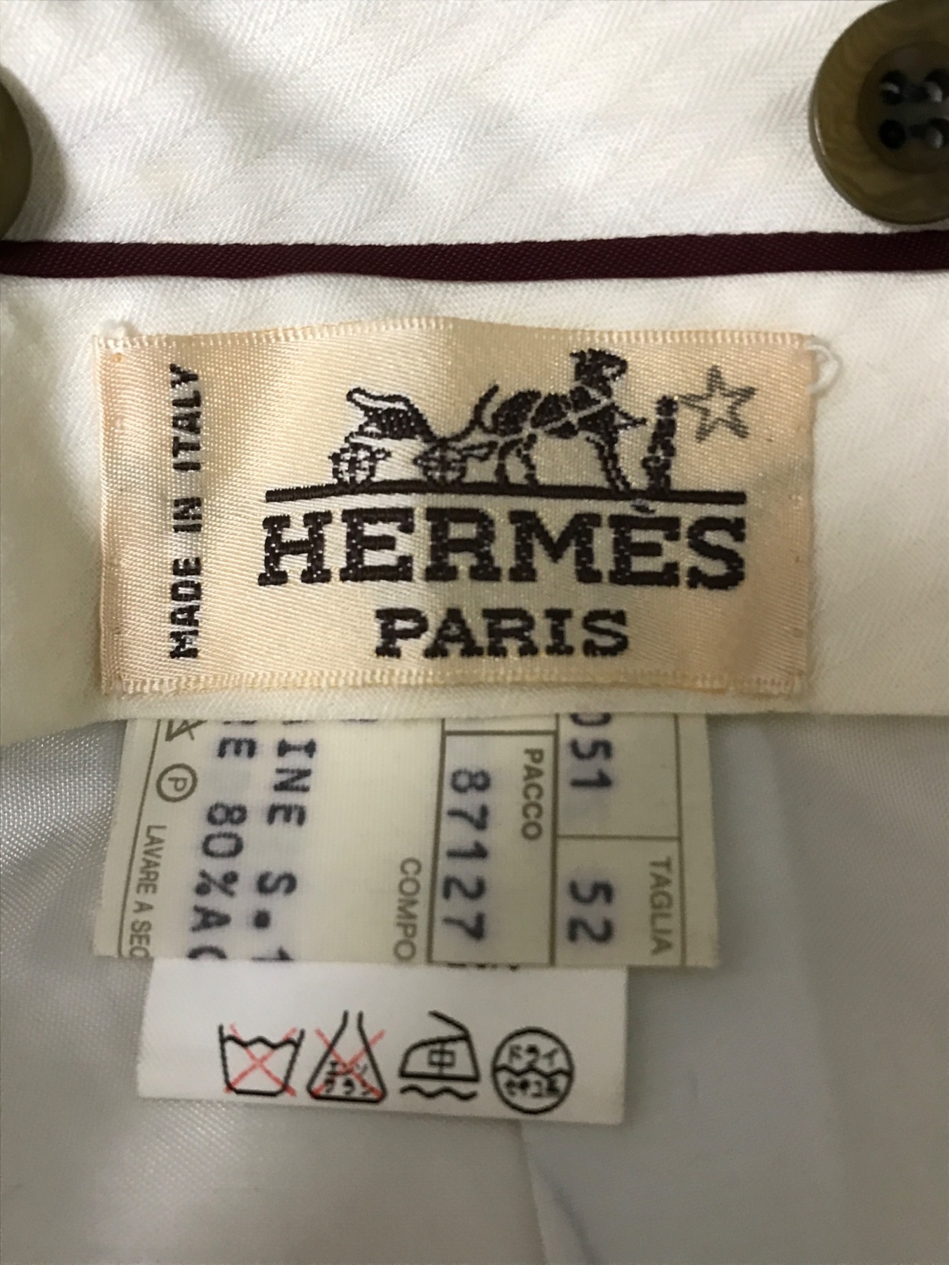 中古・古着通販】HERMES (エルメス) 2タックウールパンツ オリーブ