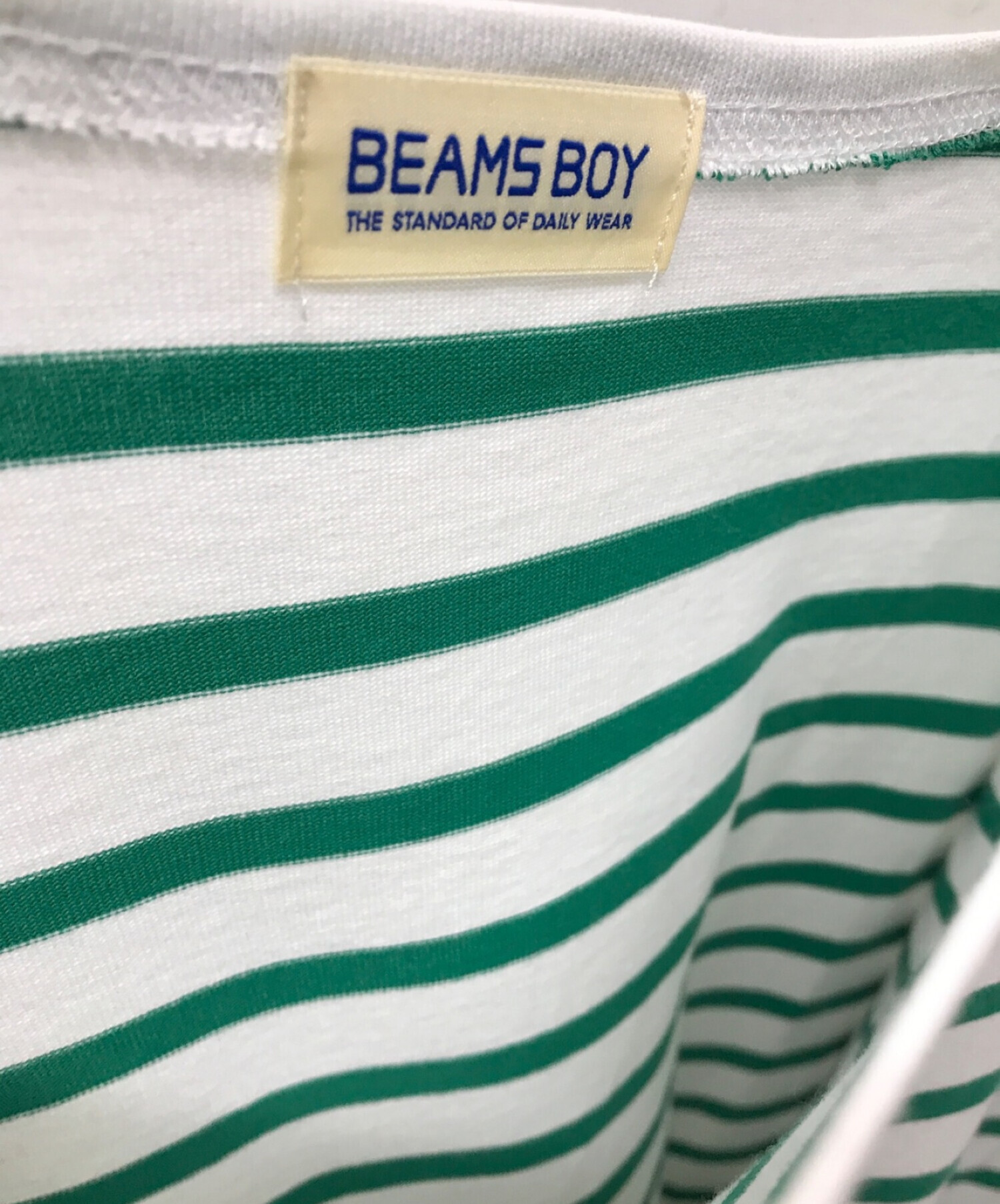 BEAMS BOY (ビームスボーイ) ボーダースーパービッグボートネック カットソー グリーン サイズ:下記参照