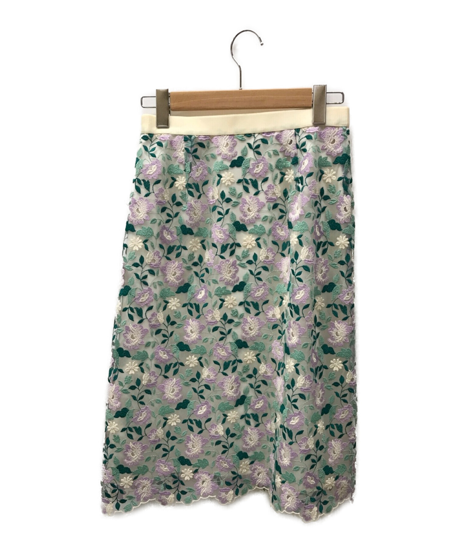 ANAYI (アナイ) チュールツートンフラワーAライン スカート グリーン サイズ:38
