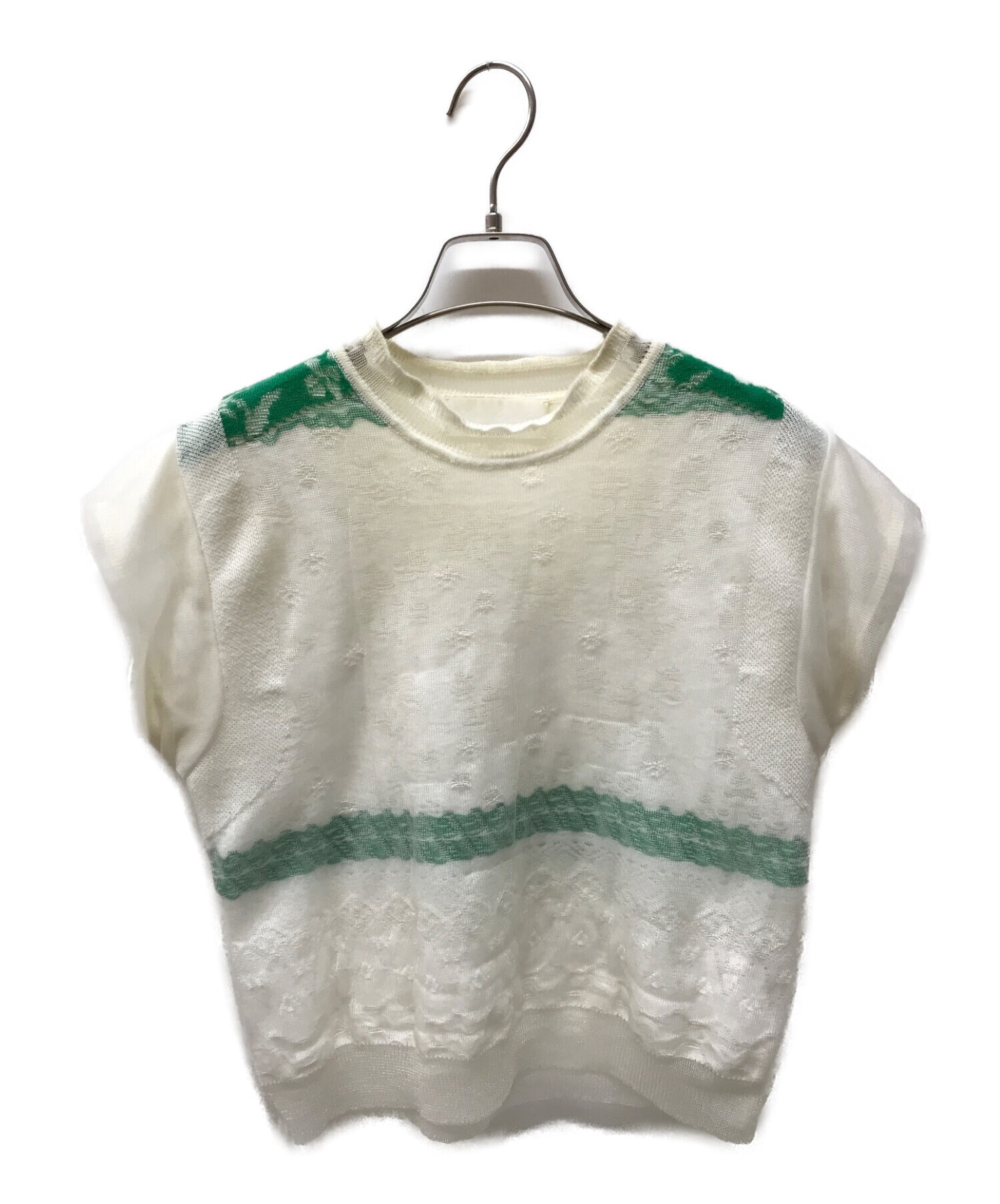 Mame Kurogouchi (マメクロゴウチ) Cocoon Layered Knit Tops/レイヤードニットカットソー グリーン×ホワイト  サイズ:2