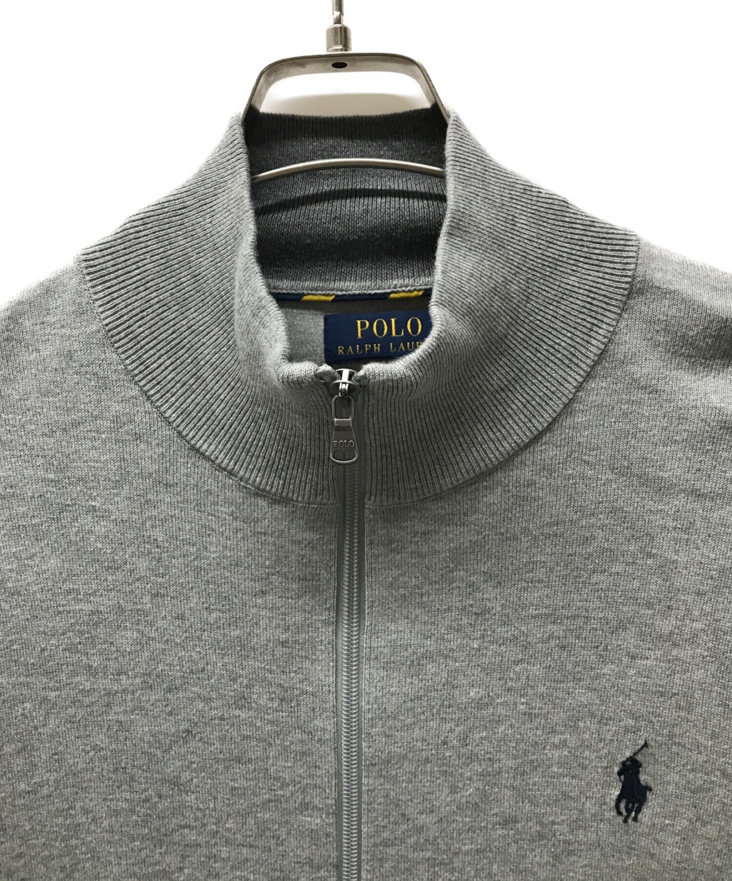 POLO RALPH LAUREN (ポロ・ラルフローレン) ジップアップ コットンピケカーディガン ライトグレー サイズ:XL