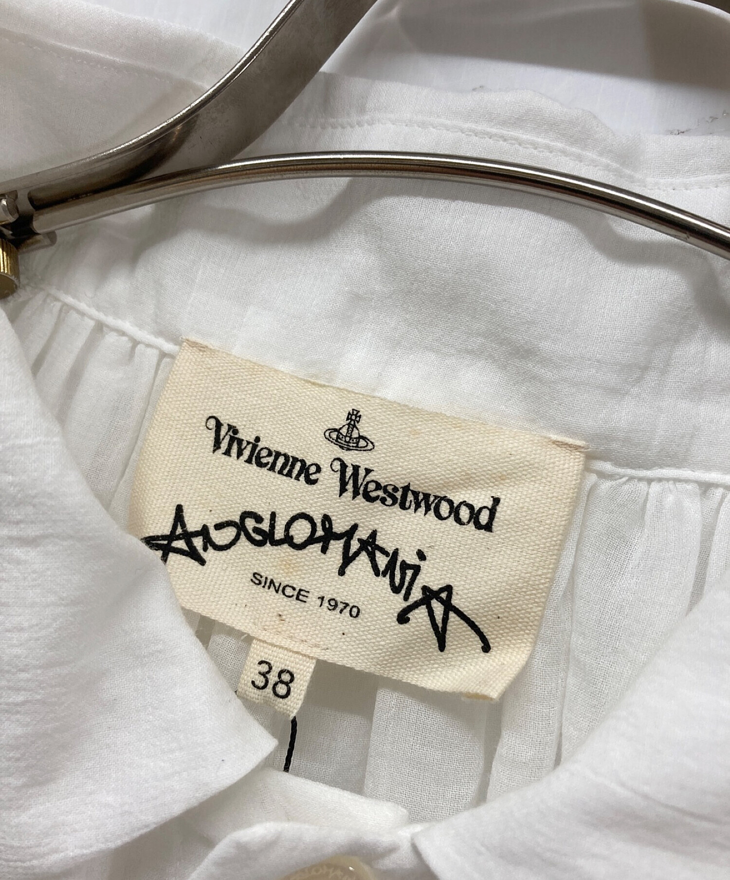 VIVIENNE WESTWOOD ANGLOMANIA (ヴィヴィアンウエストウッド アングロマニア) ギャザーロングシャツ ホワイト サイズ:38  未使用品