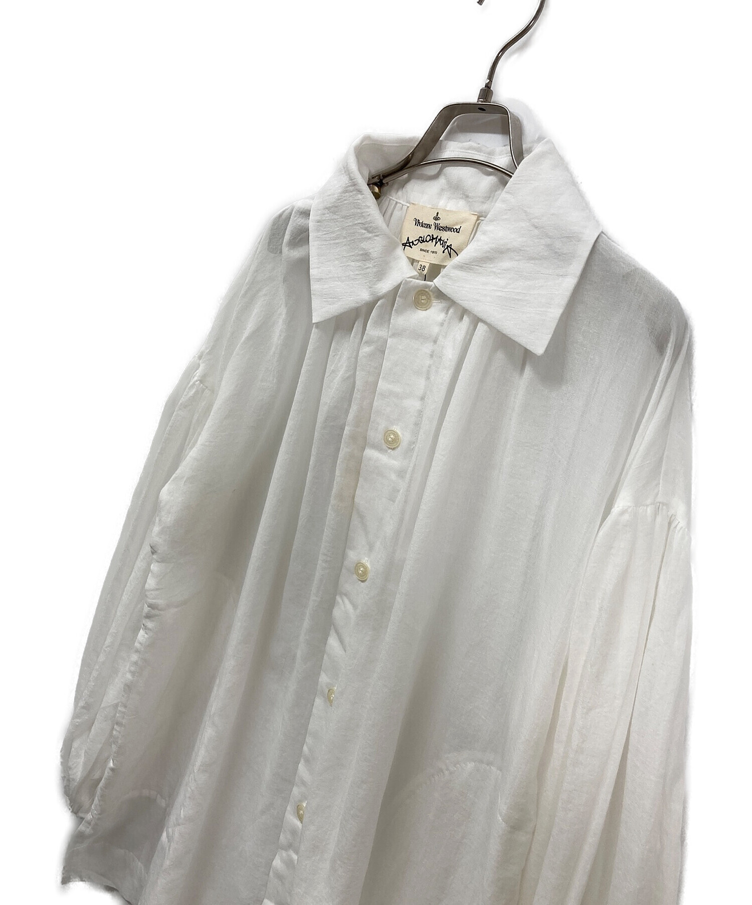 Vivienne Westwood ANGLOMANIA (ヴィヴィアンウエストウッド アングロマニア) ギャザーロングシャツ ホワイト サイズ:38  未使用品