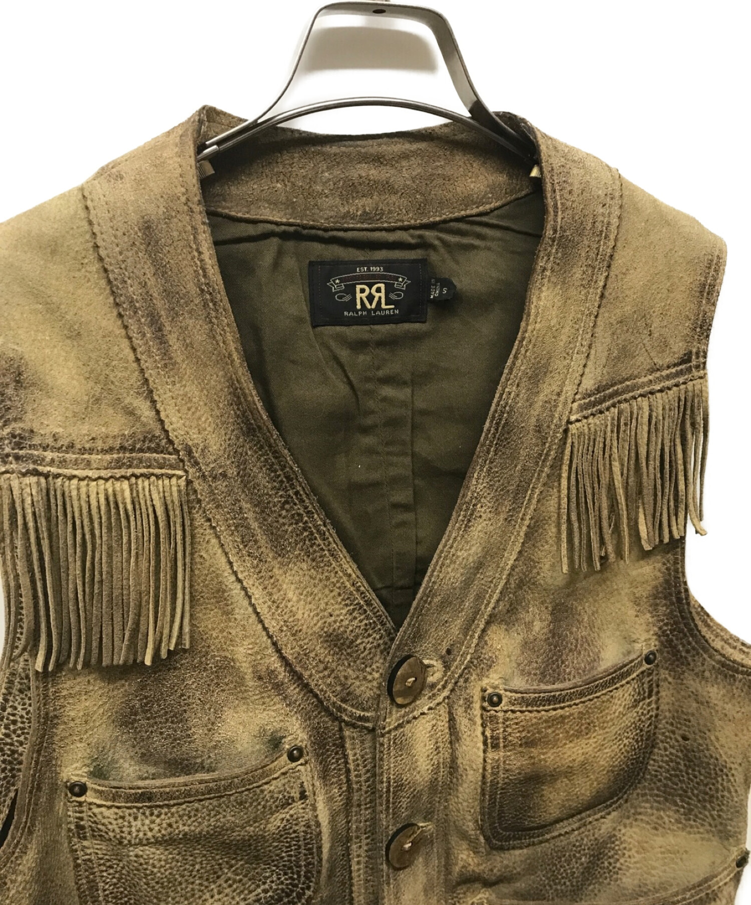 RRL (ダブルアールエル) フリンジハンティングレザーベスト ディアスキン ヴィンテージ加工 ベージュ サイズ:S