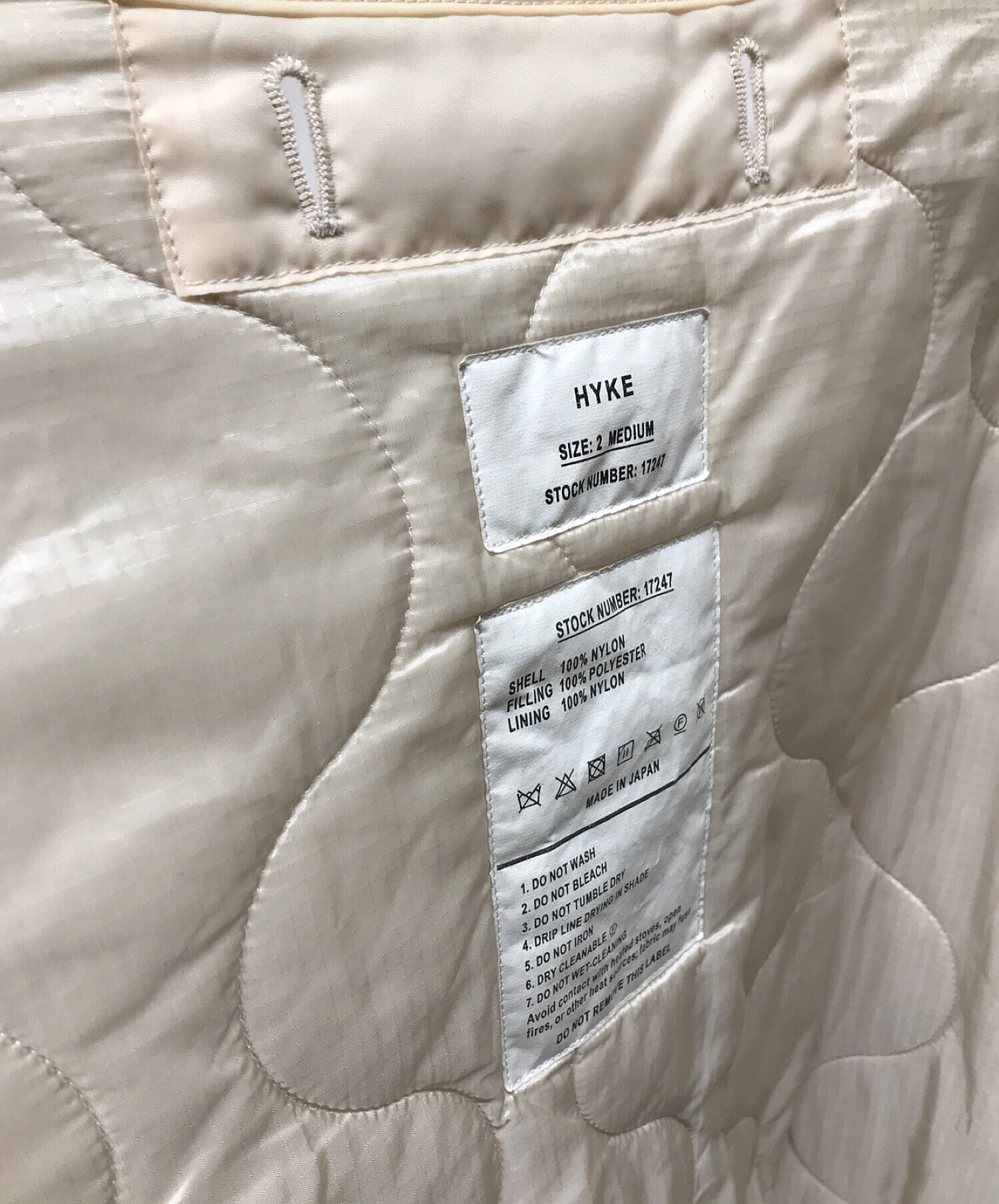 中古・古着通販】HYKE (ハイク) QUILTED LINER COAT ホワイト サイズ:2