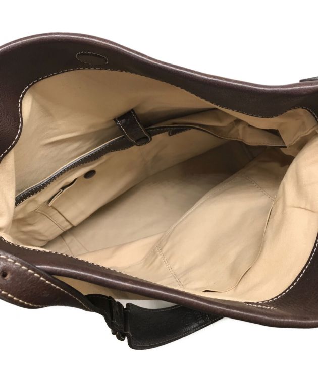 土屋鞄 (ツチヤカバン) レザーキャンバスコンビショルダーバッグ ブラウン×ベージュ