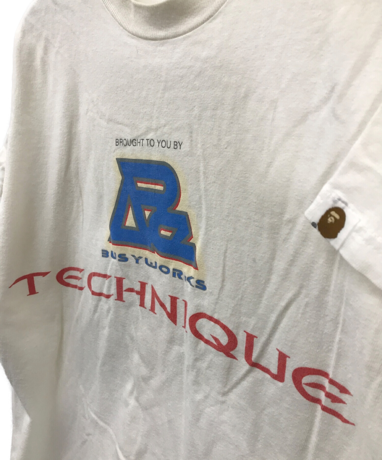 A BATHING APE stash busyworks technique Tee A BATHING APE アベイシングエイプ 90's  90年代 裏原系 アーカイブ ヴィンテージ メキシコ製ボディ NIGO ホワイト サイズ:L