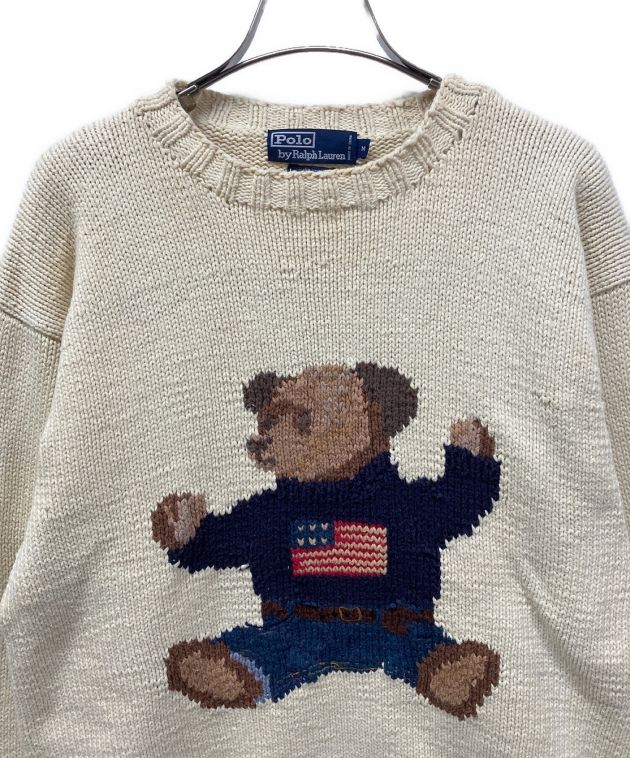 中古・古着通販】POLO RALPH LAUREN (ポロ・ラルフローレン) 90's ポロベア ハンドニットセーター アイボリー  サイズ:M｜ブランド・古着通販 トレファク公式【TREFAC FASHION】スマホサイト