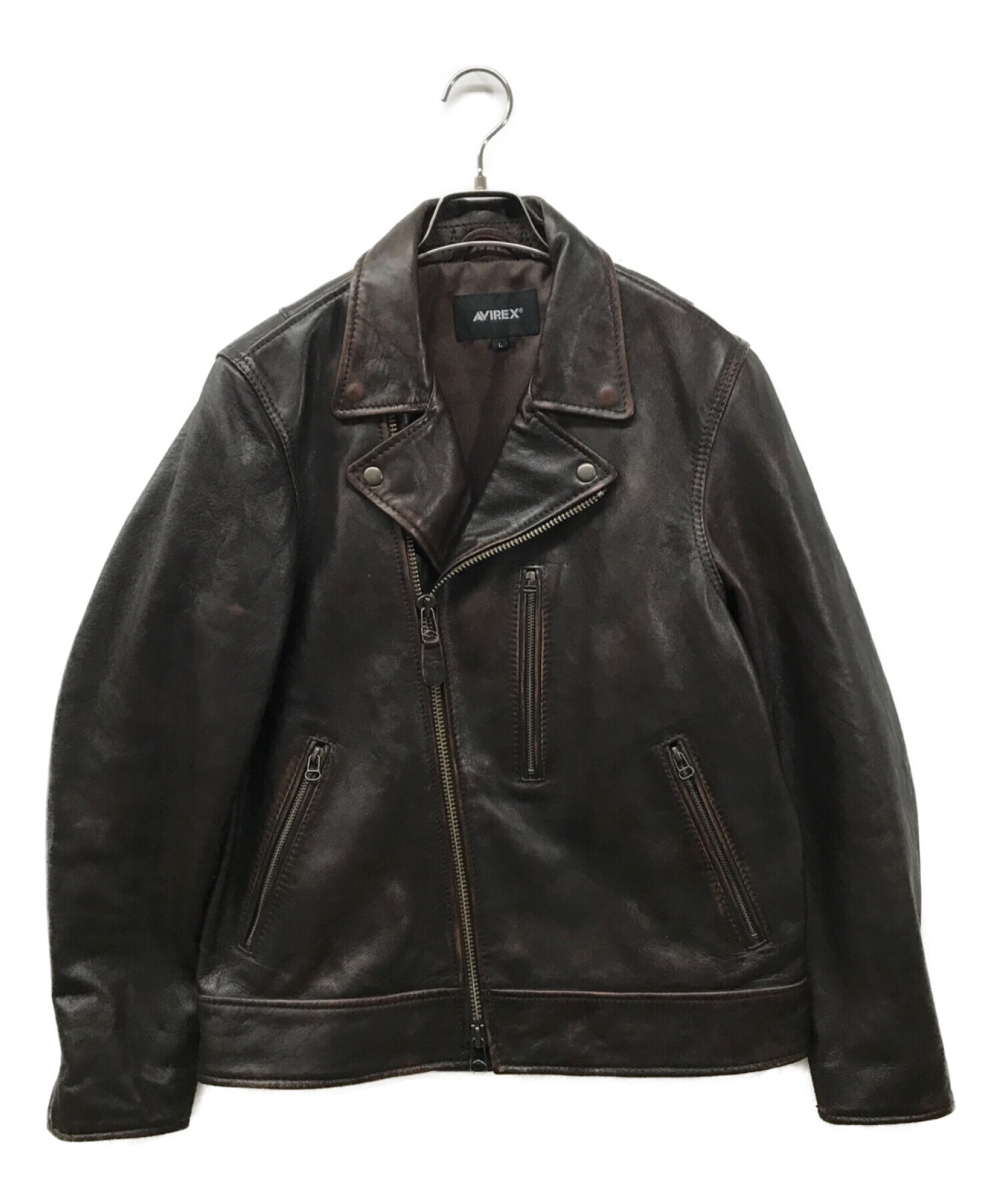 AVIREX (アヴィレックス) AGED LEATHER W-RIDERS JACKET 783-2250011 エイジング加工  ライダースジャケット ブラウン サイズ:L