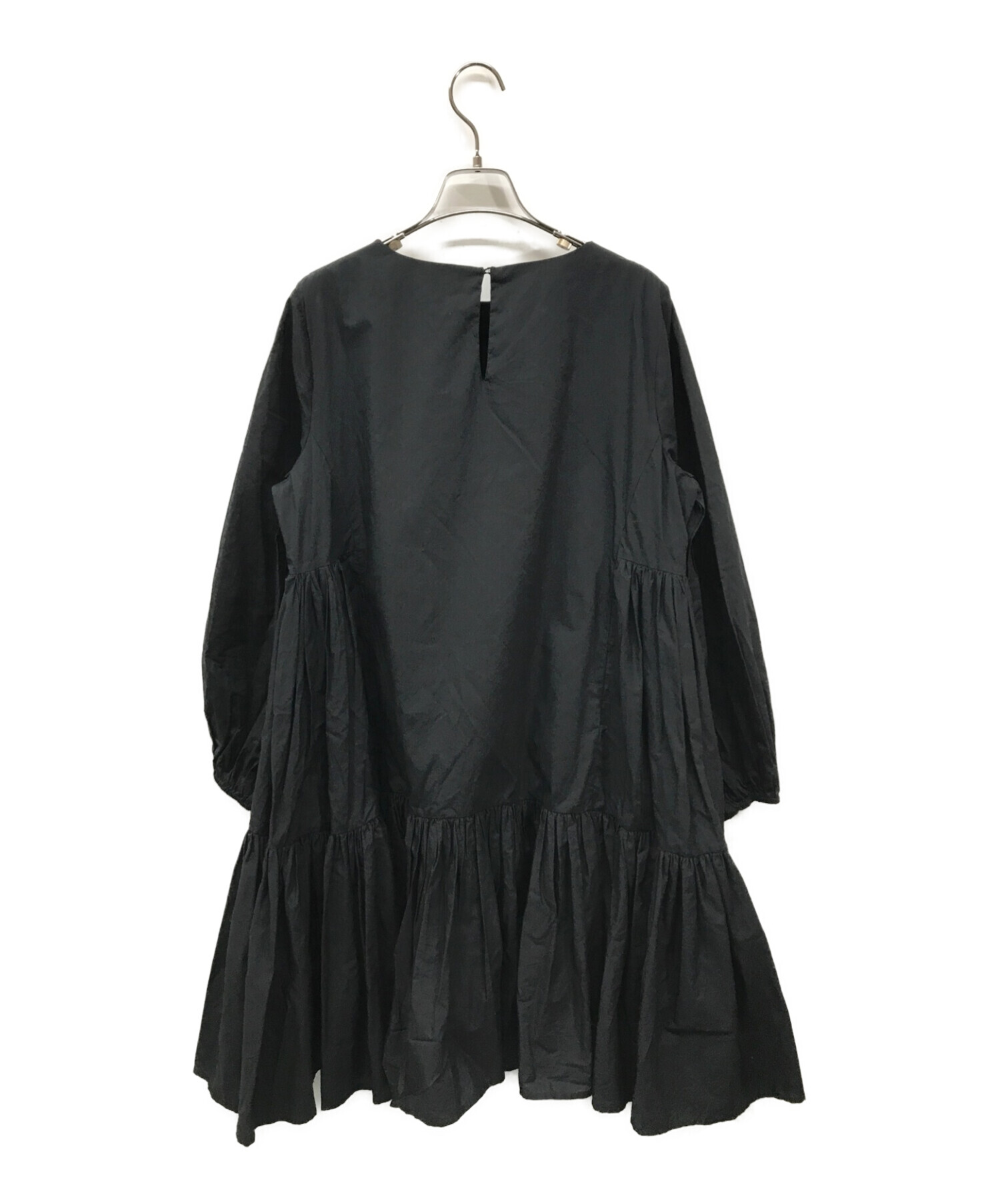 merlette (マーレット) Byward Dress/ギャザースリーブ ティアードドレス 85N45PO フレアワンピース ブラック サイズ:ー