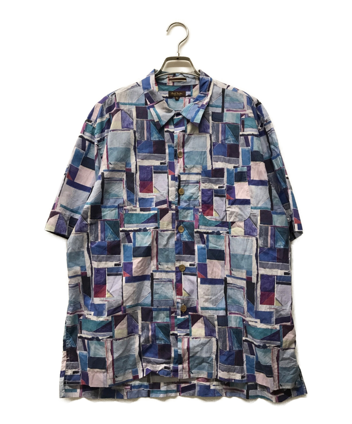 Paul Smith (ポールスミス) アーティスチジオメトリックプリントシャツ/総柄シャツ/半袖シャツ　PC-CR-70882 ブルー サイズ:XL