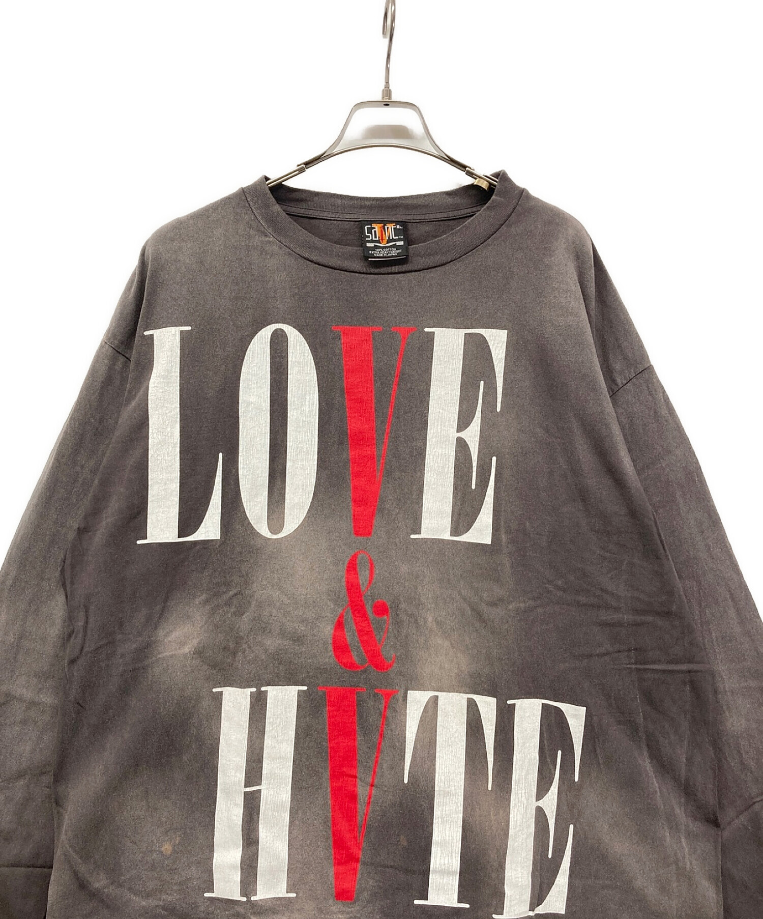 SAINT MICHAEL (セントマイケル) VLONE (ヴィーロン) LOVE & HATE L/S T-SHIRT  SM-S22-0000-068 ヴィンテージ加工 グレー サイズ:XXL