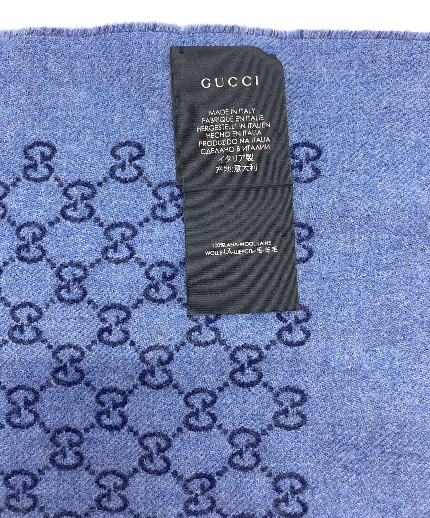 GUCCI (グッチ) GG柄ウールマフラー GUCCI グッチ GGマーク イタリア製 33×175 ブルー×ネイビー サイズ:33×175cm