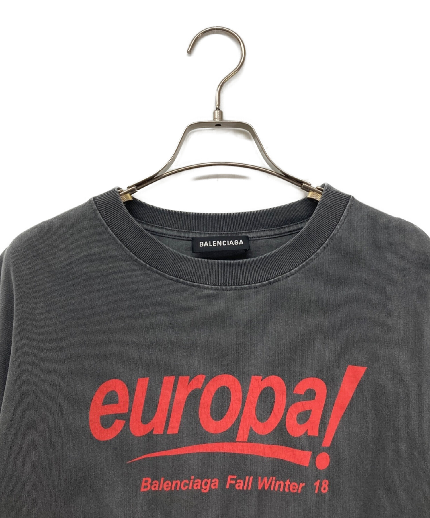 BALENCIAGA (バレンシアガ) europa!プリントTシャツ BALENCIAGA バレンシアガ オーバーサイズTシャツ 18AW  535717 グレー サイズ:S
