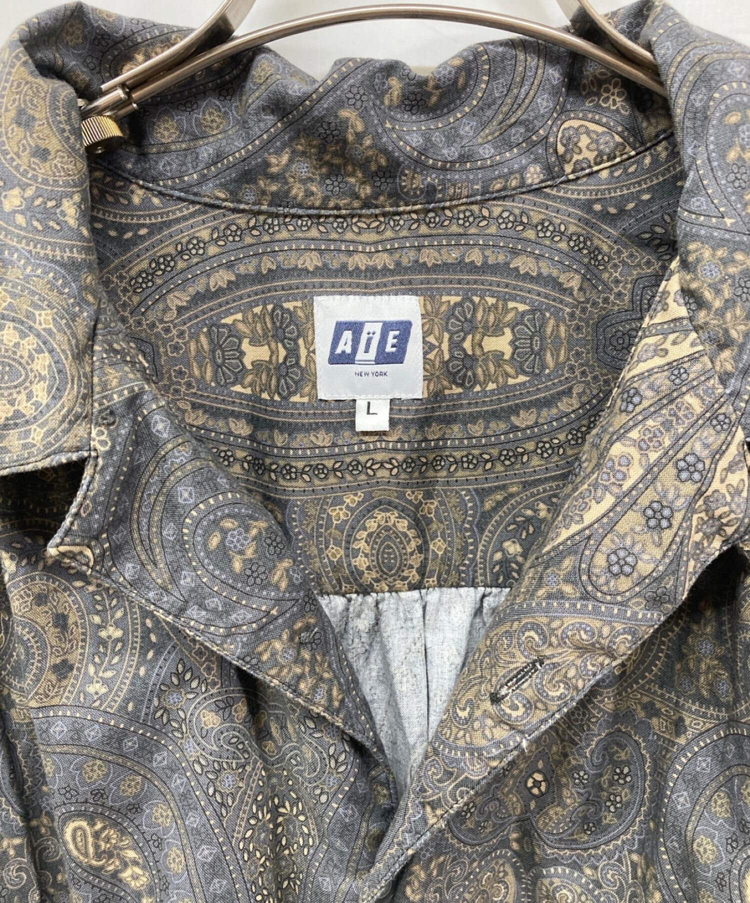 AiE (エーアイイー) Painter Shirt-Big Paisley Print ペインターシャツ ビッグペイズリープリント プリントシャツ  ネペンテス アメリカ製 ギャザー AiE エーアイイー グレー サイズ:L