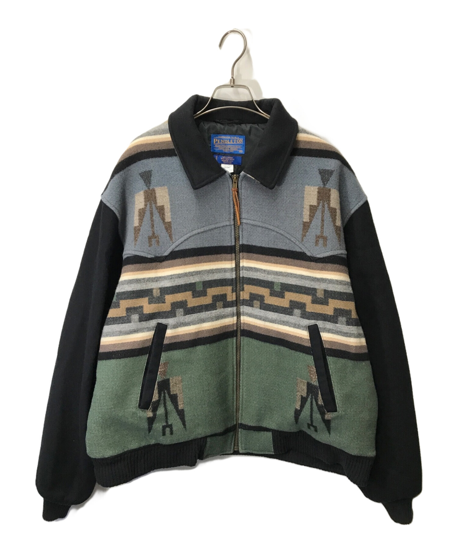 PENDLETON (ペンドルトン) ネイティブ柄ウールジャケット/ジップジャケット/HIGH GRADE WESTERN WEAR/ウールブルゾン  ブラック×ブルー×グリーン サイズ:XL