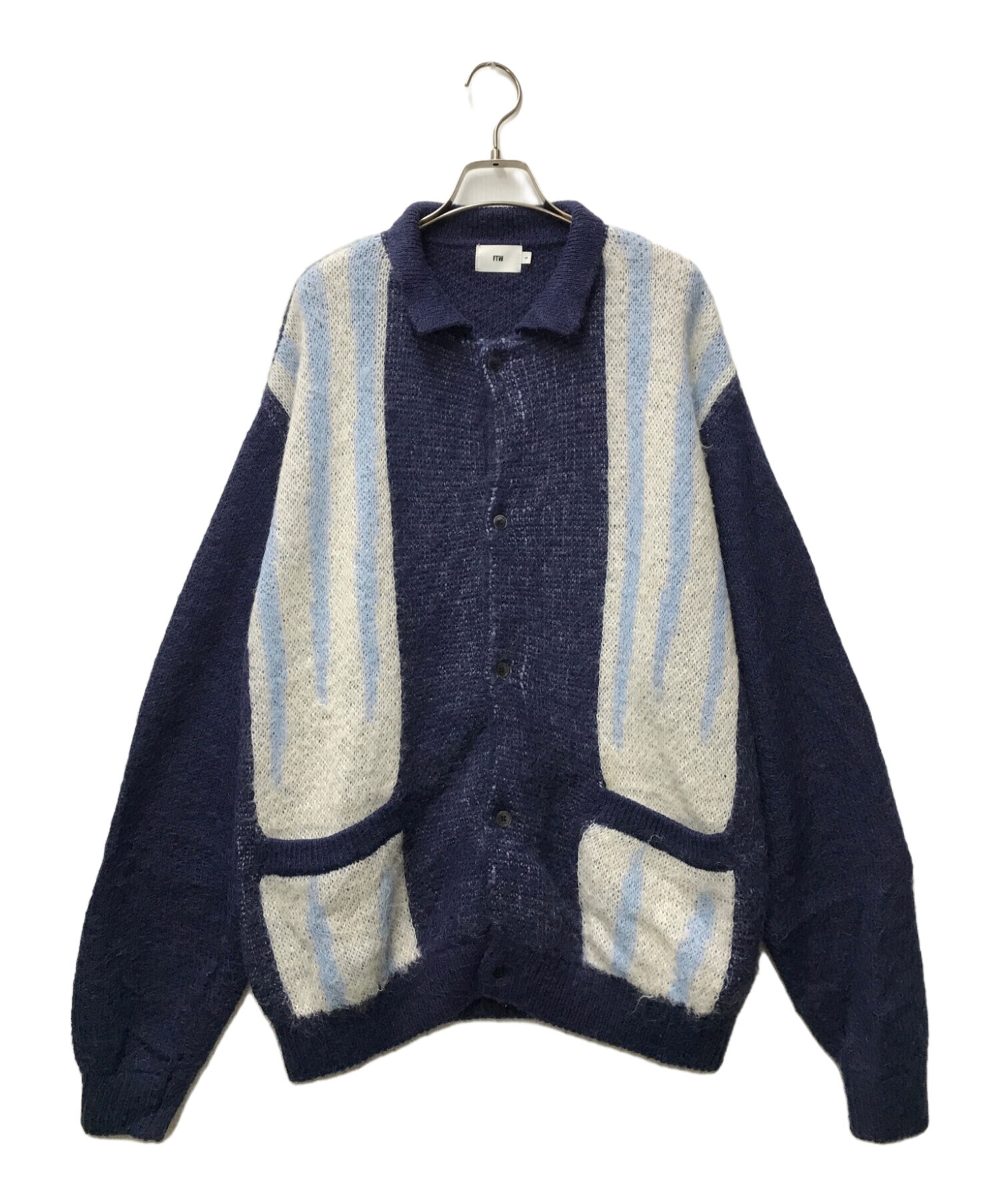 FTW (エフティーダブリュー) MOHAIR SHIRT CARDIGAN モヘアシャツカーディガン FTW エフティーダブリュー  FT002070BW ネイビー×ブルー サイズ:L