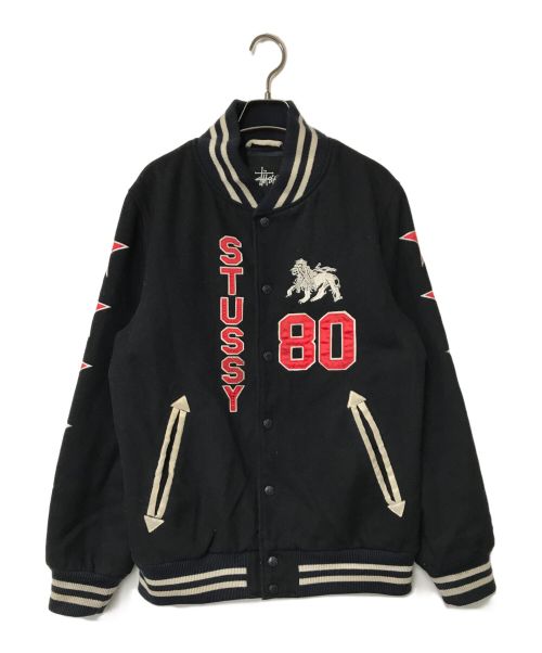 【中古・古着通販】stussy (ステューシー) スタジャン stussy ステューシー スタジアムジャンパー バックロゴ ロゴワッペン 星柄  ライオン 刺繍 ブラック サイズ:S｜ブランド・古着通販 トレファク公式【TREFAC FASHION】スマホサイト