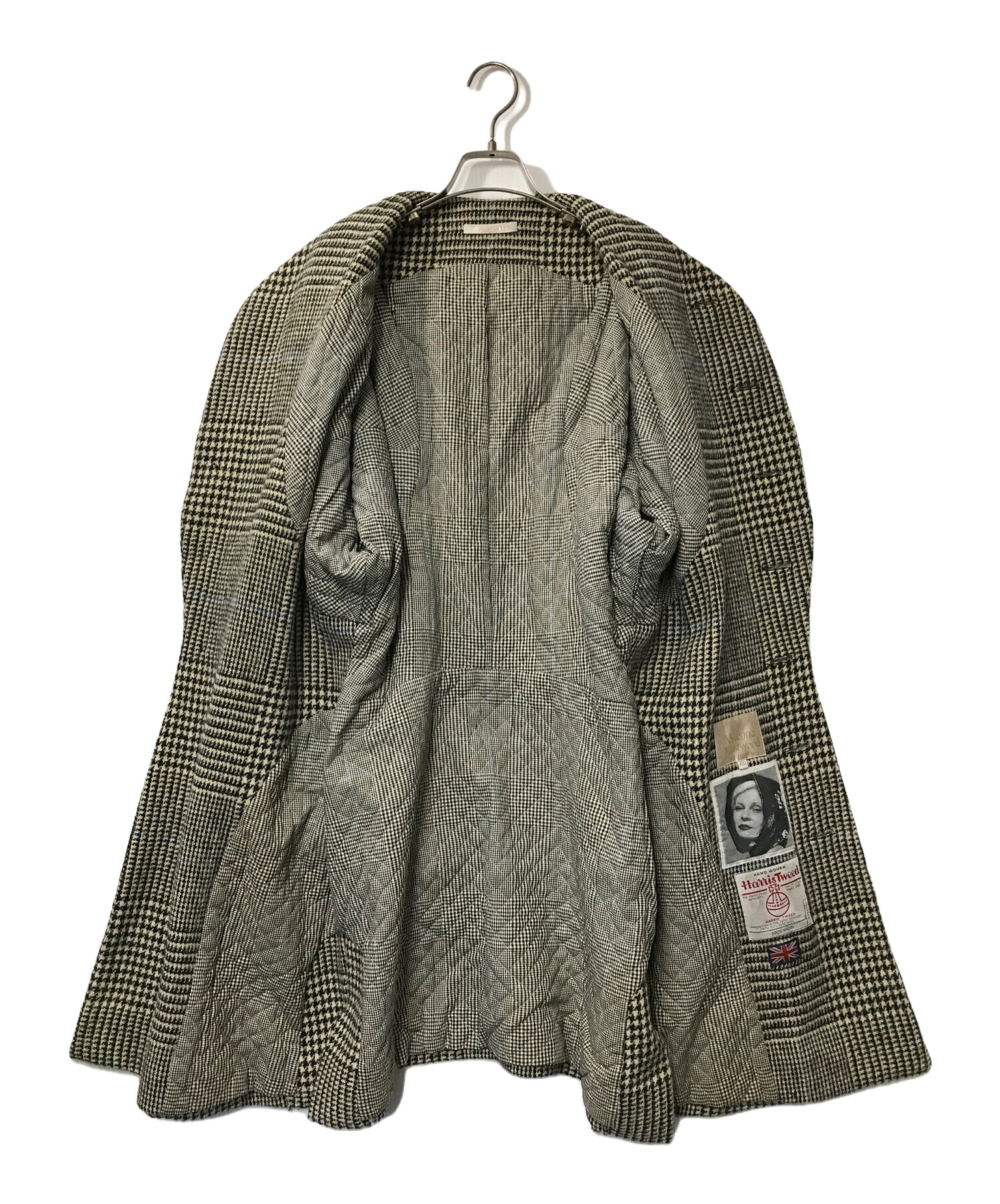 グレンチェックウールツイードノーカラーコート Vivienne Westwood GOLD LABEL ヴィヴィアン・ウエストウッド ゴールドレーベル  Harris Tweed ハリスツイード 千鳥格子 ハウンドトゥース 変形コート オーブ