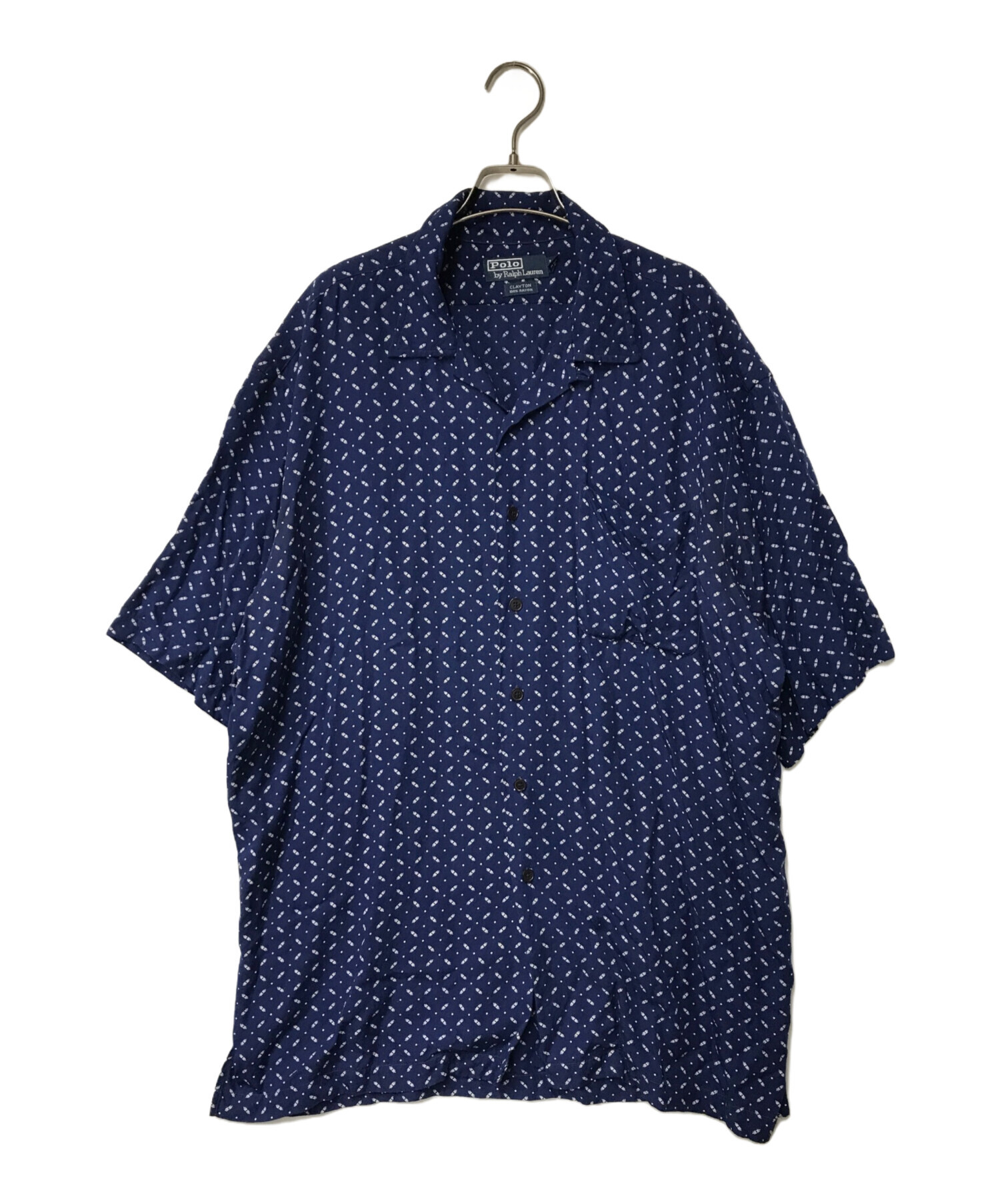 中古・古着通販】POLO RALPH LAUREN (ポロ・ラルフローレン) 総柄オープンカラーレーヨンシャツ POLO RALPH LAUREN ポロ ラルフローレン CLAYTON クレイトン 90's 90年代 開襟シャツ ネイビー サイズ:L｜ブランド・古着通販 トレファク公式【TREFAC  FASHION】スマホサイト