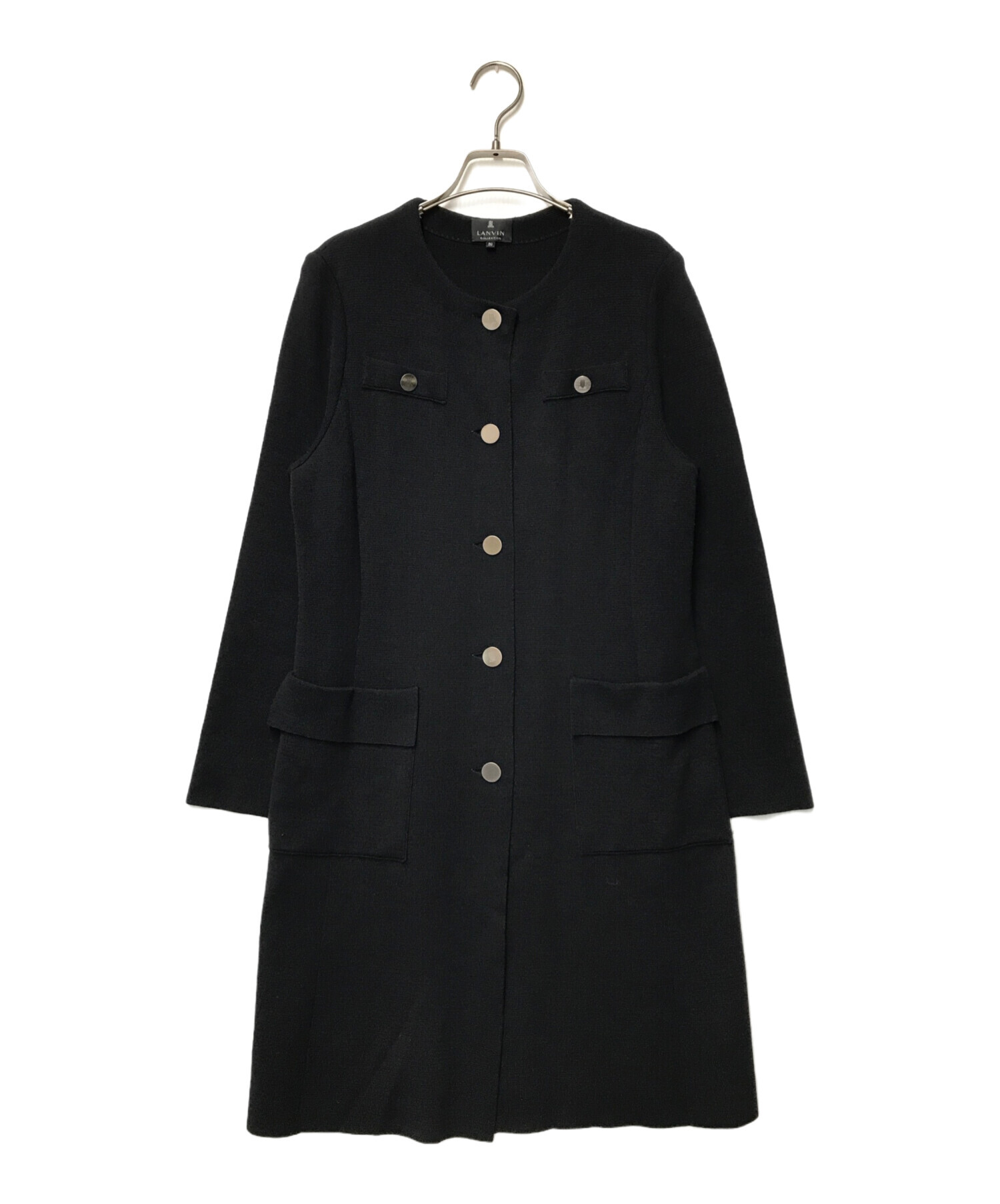 LANVIN COLLECTION (ランバンコレクション) ノーカラーコート LANVIN COLLECTION ランバンコレクション  ウールニットコート 日本製 2295125 ブラック サイズ:38