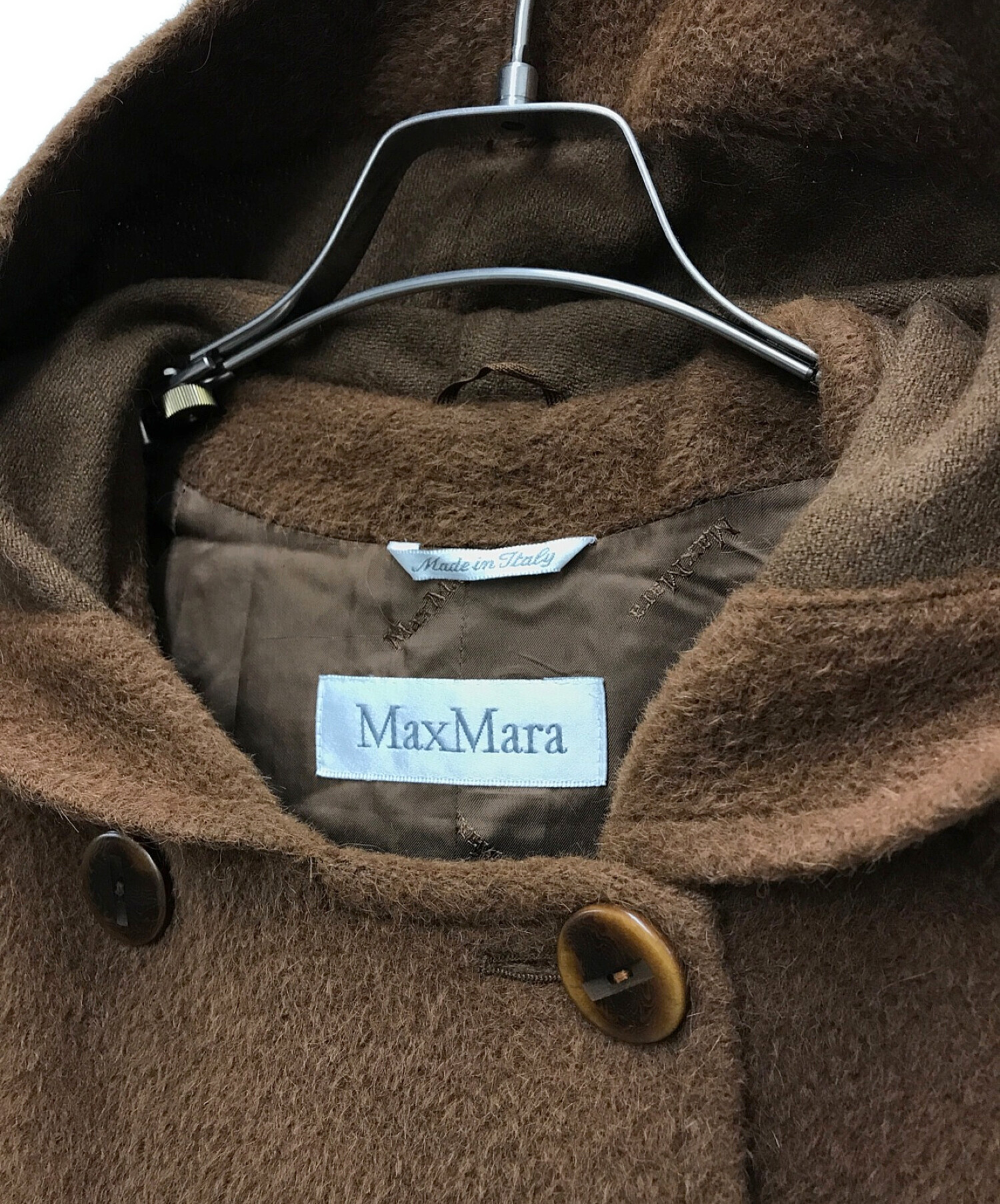 MaxMara (マックスマーラ) アルパカシャギーフーデッドコート ブラウン サイズ:38