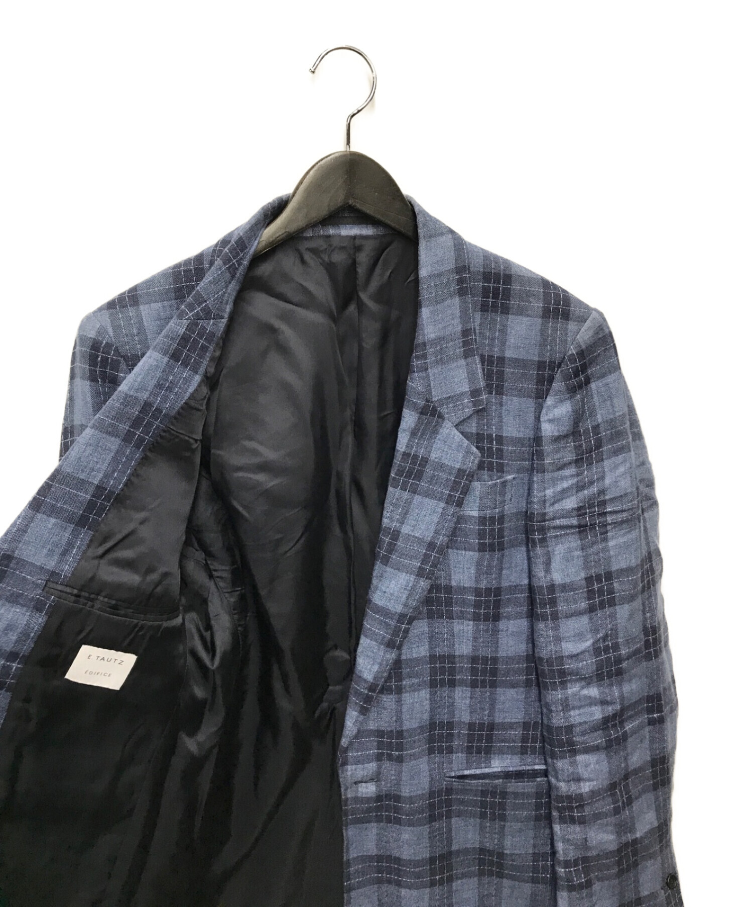 E.TAUTZ × EDIFICE (イートウツ×エディフィス) SINGLE BREASTED LOW BREAK JACKET　 リネンチェックテーラードジャケット ネイビー サイズ:36