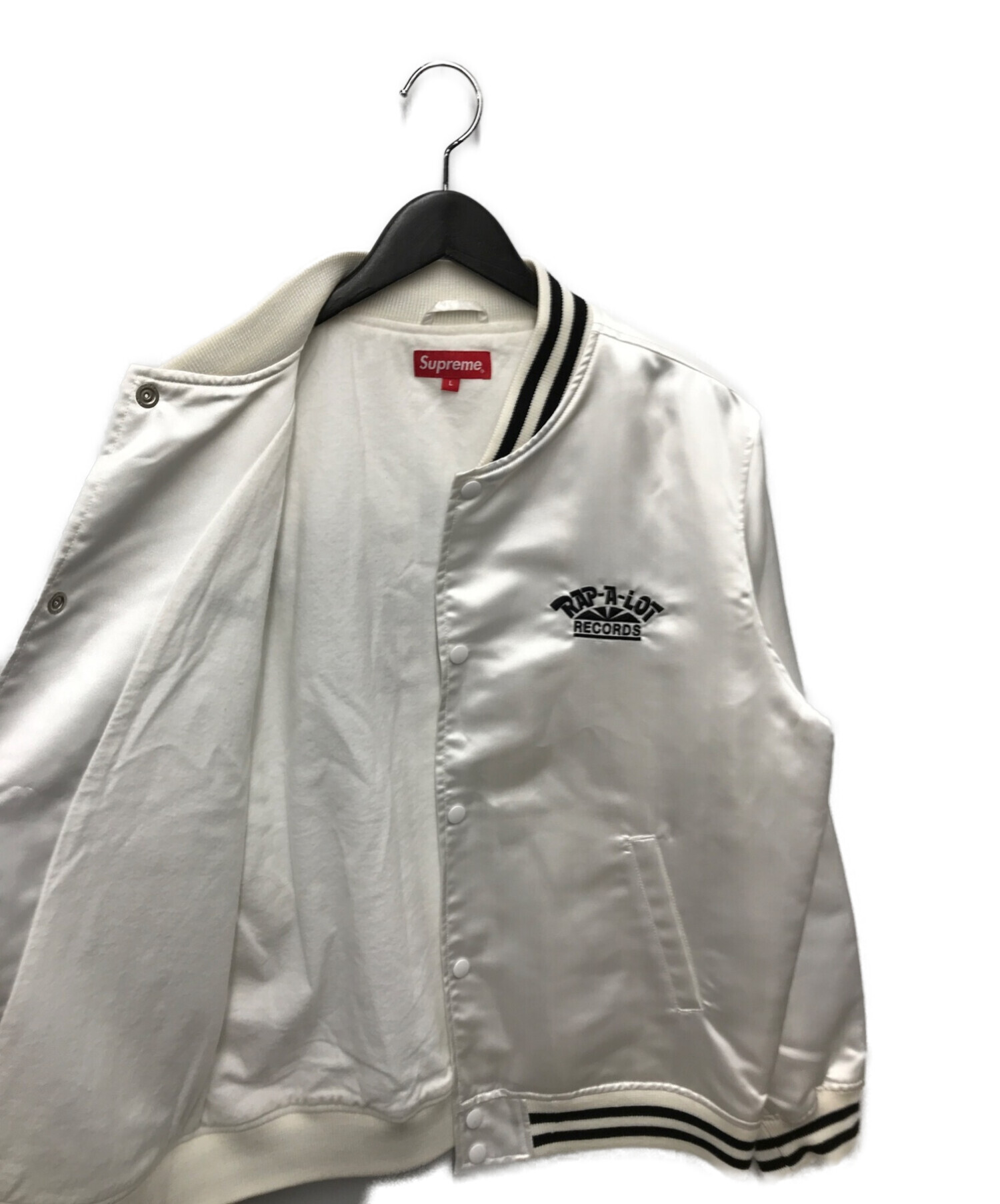 SUPREME (シュプリーム) Rap A Lot Records Satin Club Jacket サテンバーシティージャケット ホワイト  サイズ:Ｌ