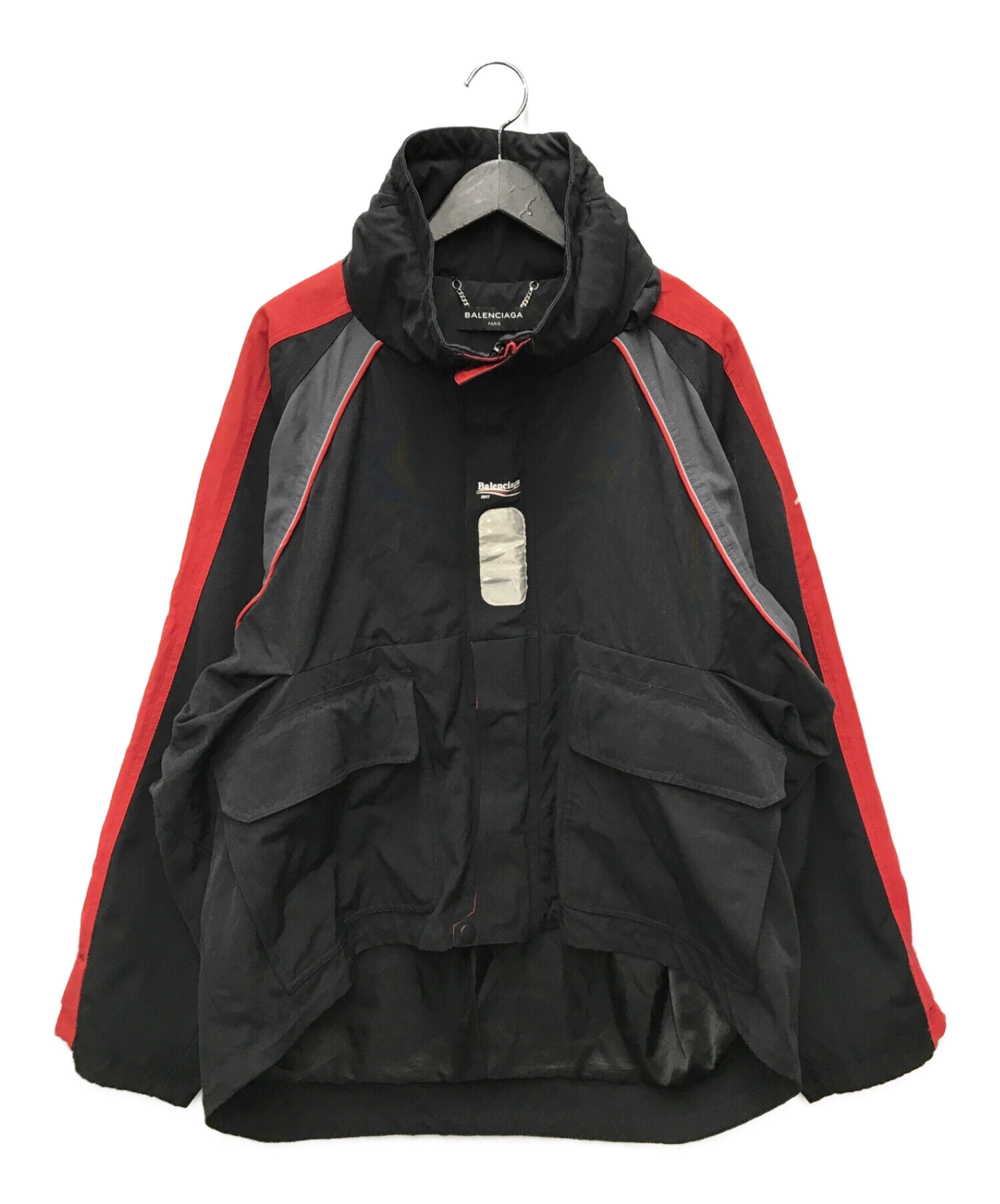 BALENCIAGA (バレンシアガ) Cシェイプジャケット　マウンテンパーカー ブラック×レッド サイズ:SIZE 46