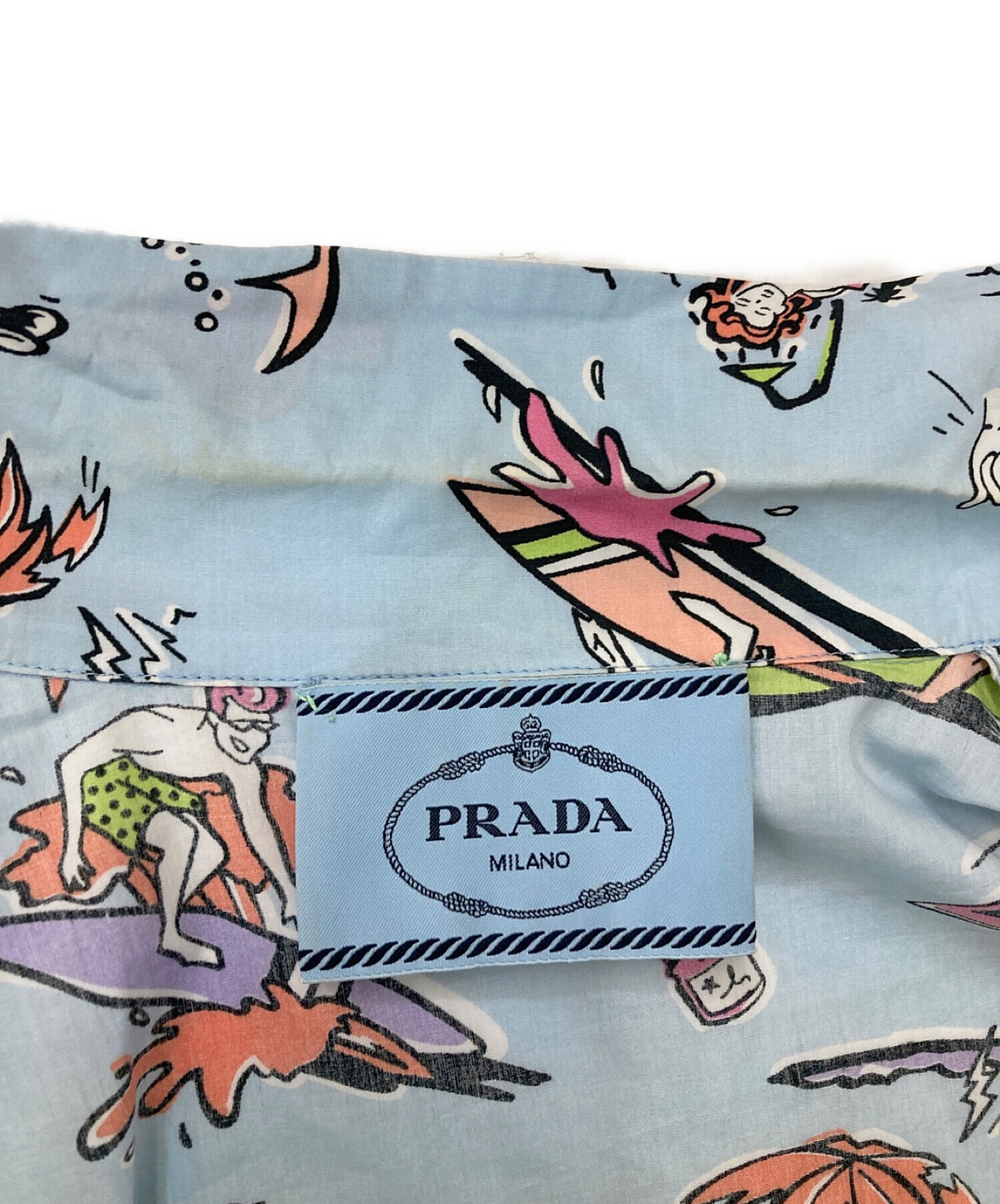 PRADA (プラダ) サーフ柄シャツワンピース ブルー サイズ:38