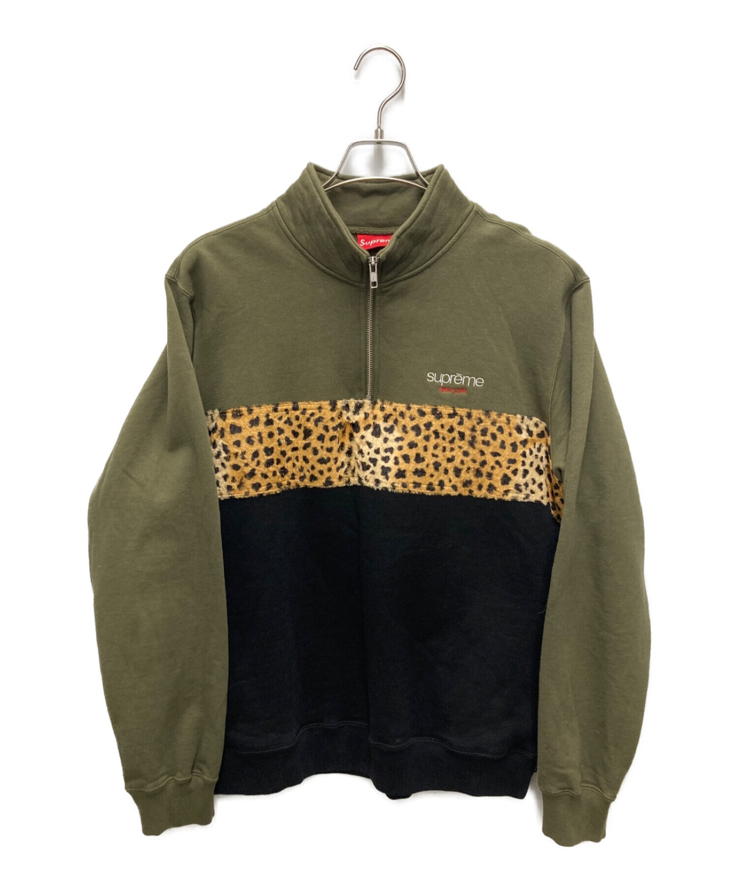 SUPREME (シュプリーム) Leopard Half Zip Sweatshirt オリーブ サイズ:Ｍ