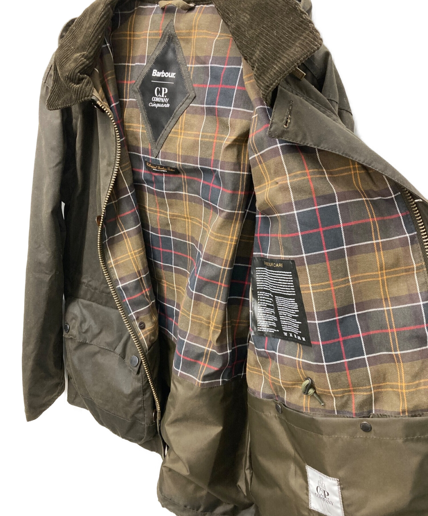 C.P COMPANY×Barbour (シーピーカンパニー×バブアー) コラボミルワックスジャケット カーキ サイズ:M